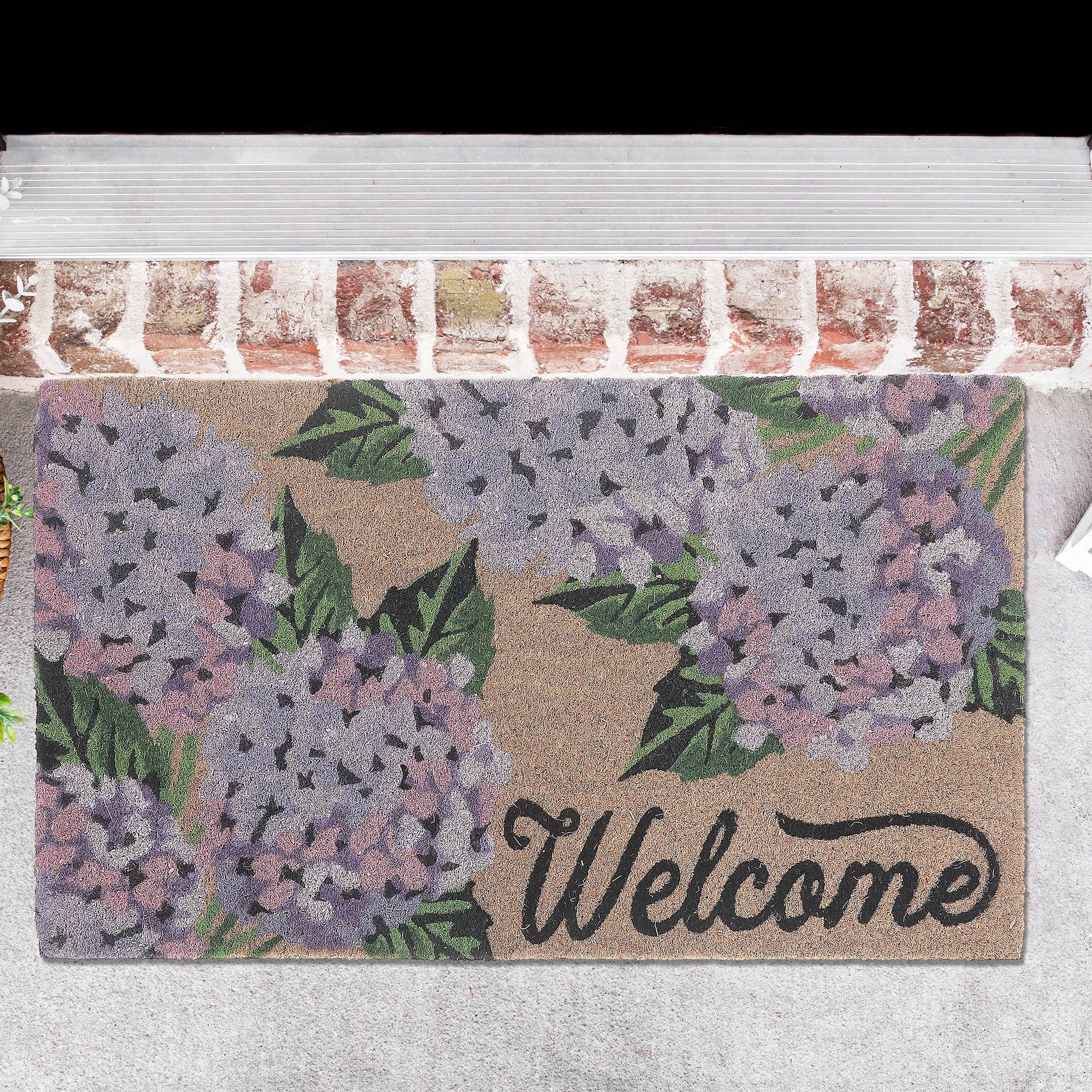 Coir Door Mat Hyrangea Welcome