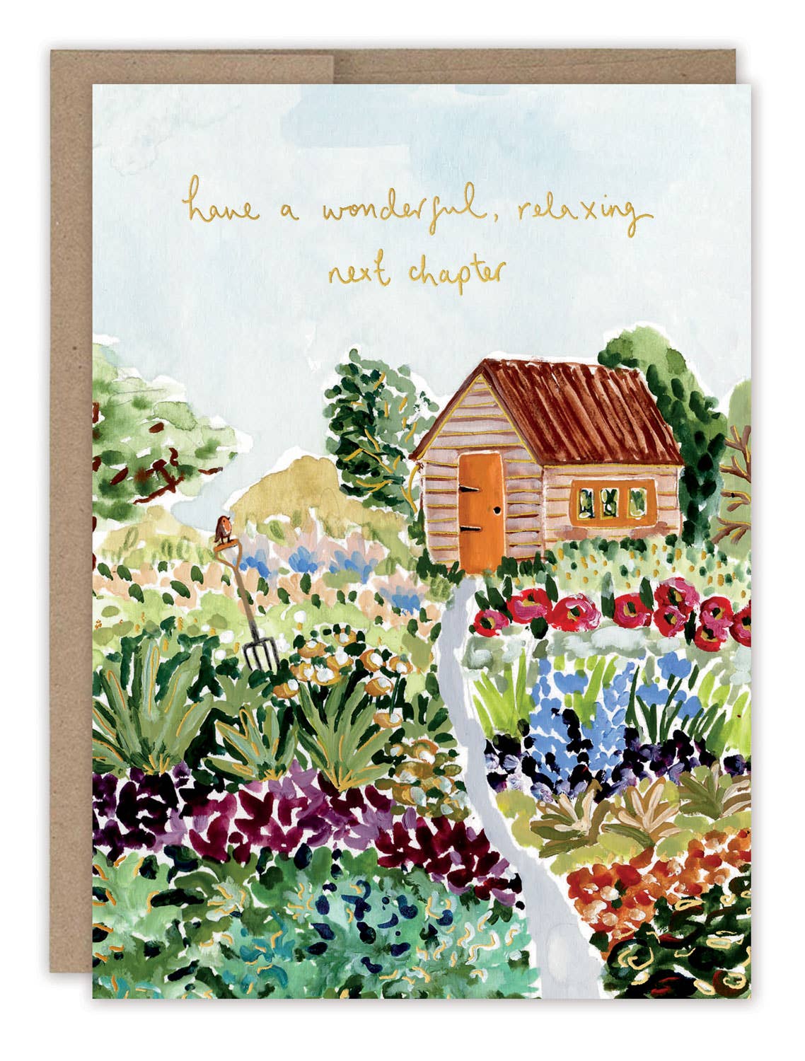 Garden Scene Gold Foil Retirement Card