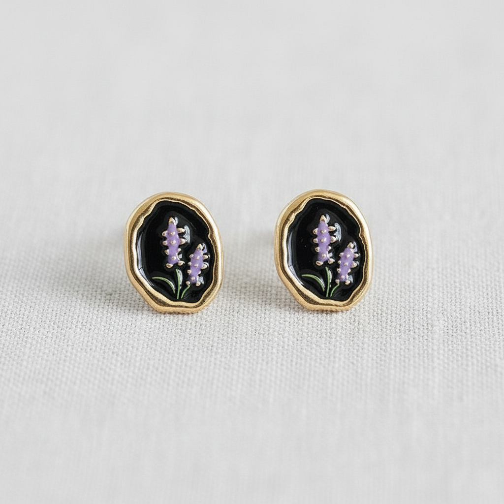 Black Lavender Drop Earrings