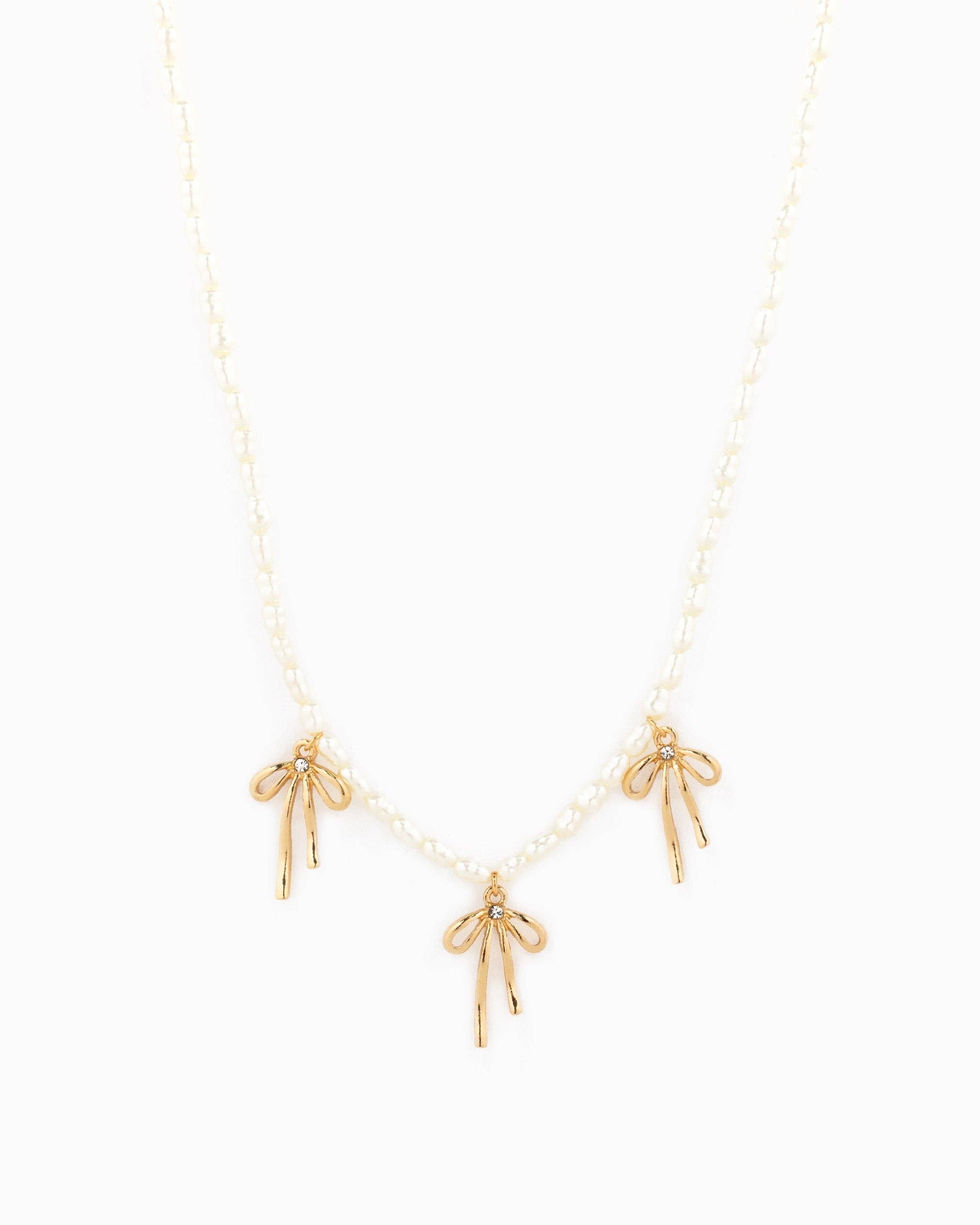 Pearl Bow Charm Necklace