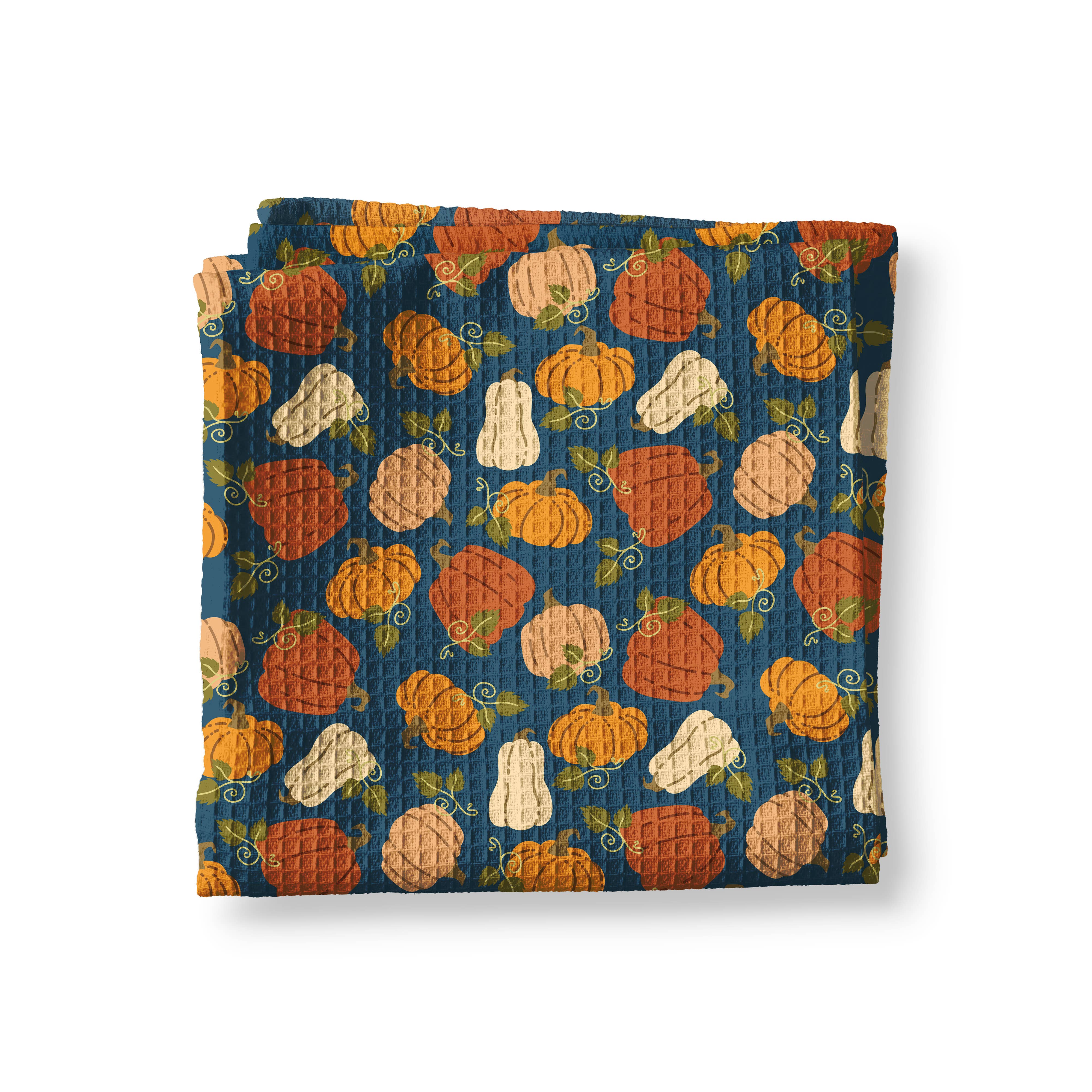Blue Pumpkin Swirls Waffle Kitchen Towel
