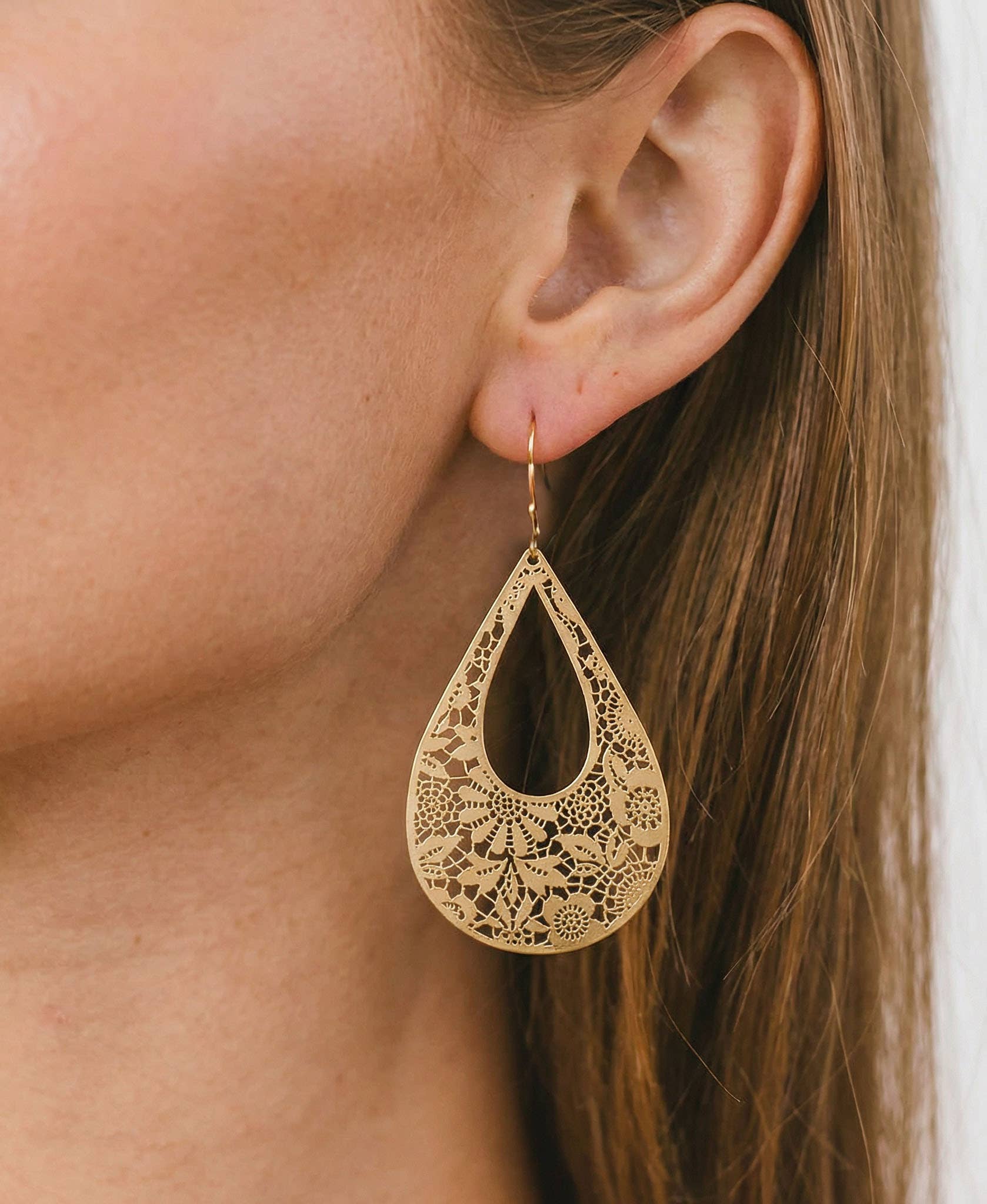 Gold Filigree Teardrop Statement Earrings