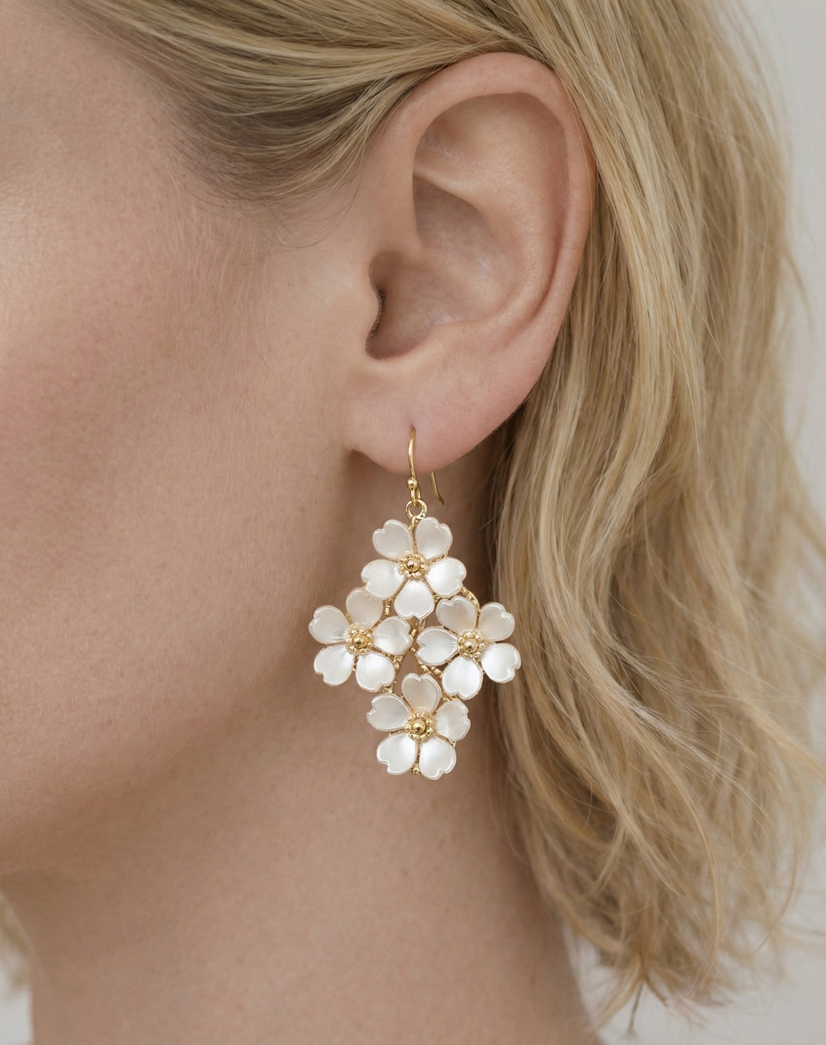 Pearl Floral Cluster Statement Drop Earrings