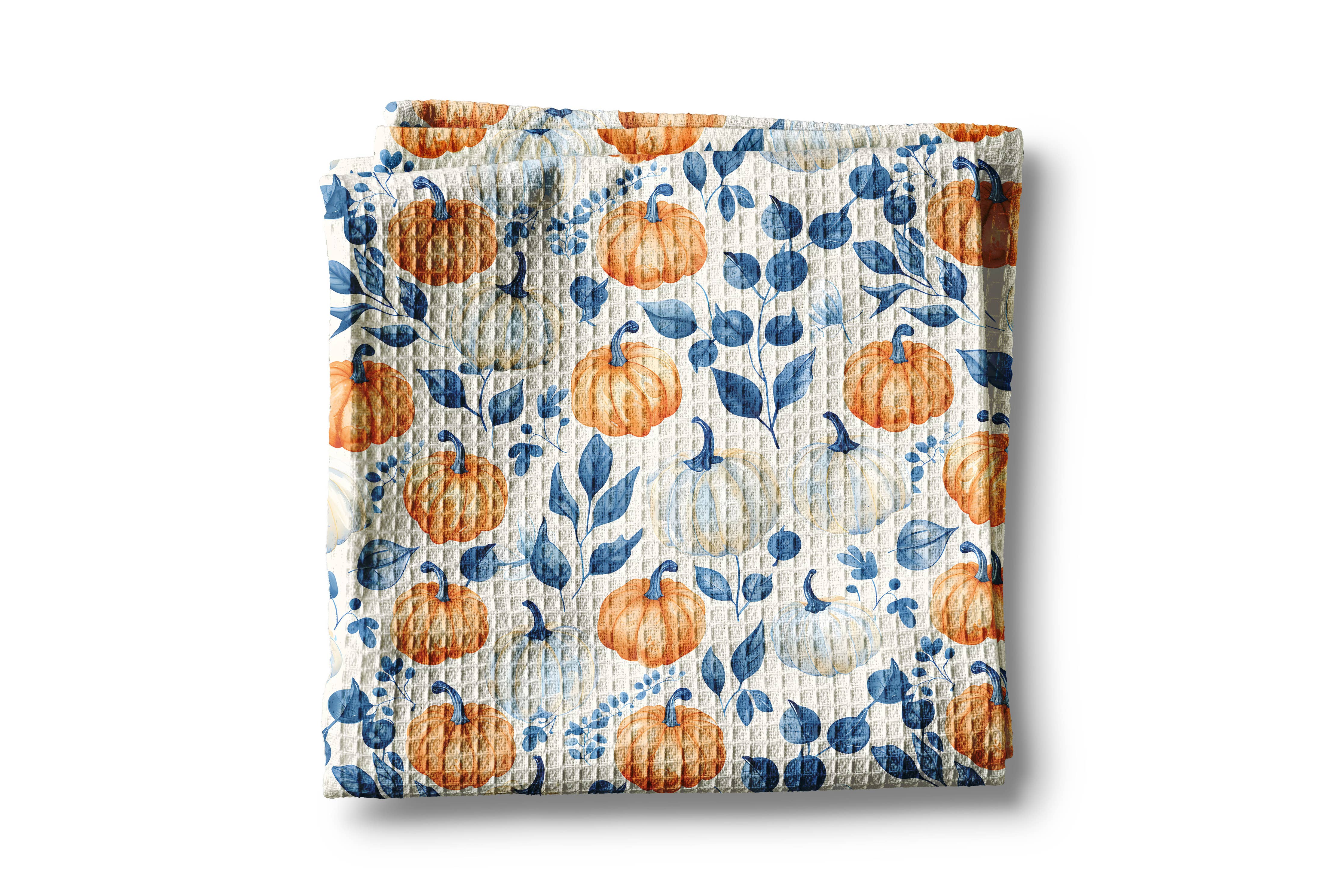 Blue Pumpkin Chinoiserie Waffle Weave Kitchen Towel