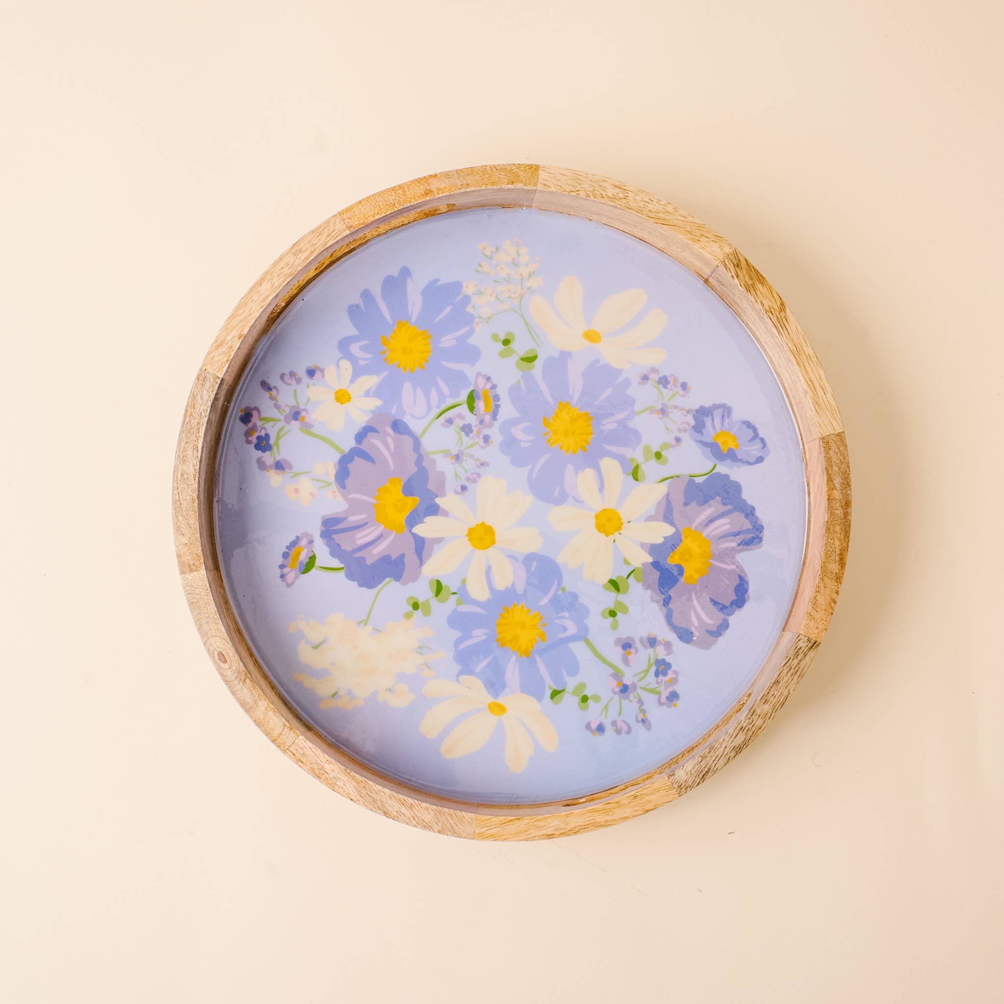 Round Wood Enamel Tray-Bouquet Beauty Purple