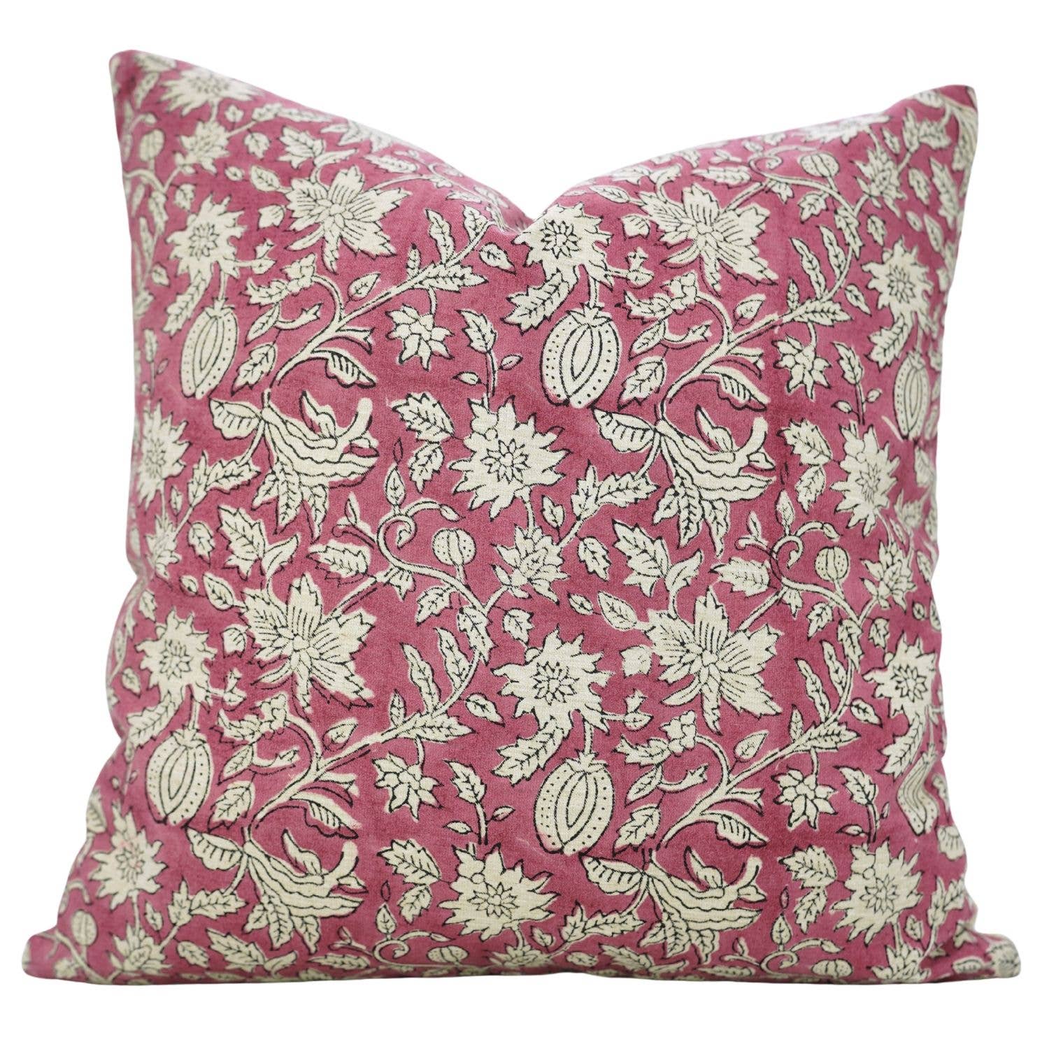 20x20 Pink Floral Block Print Pillow Cover