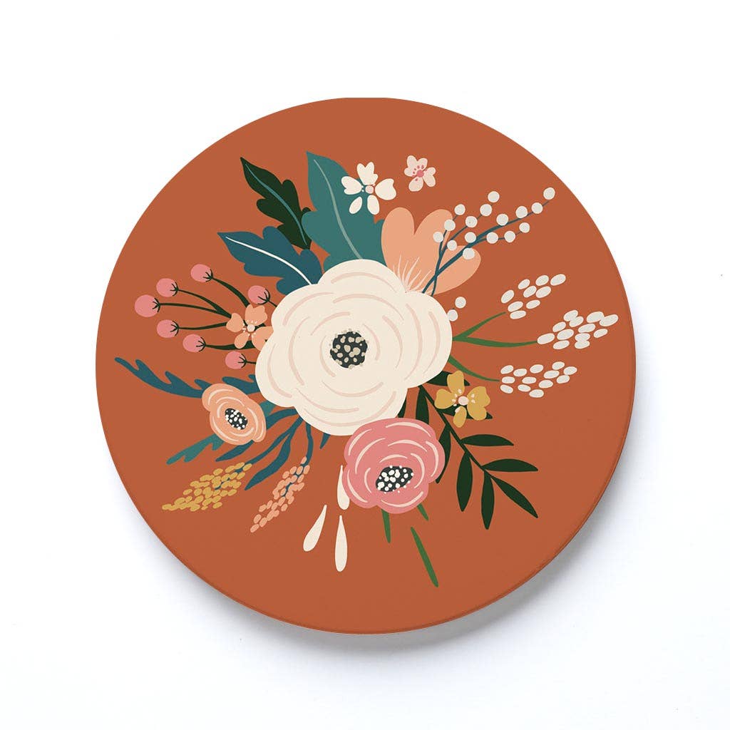 Vintage Florals Maroon Ceramic Coaster