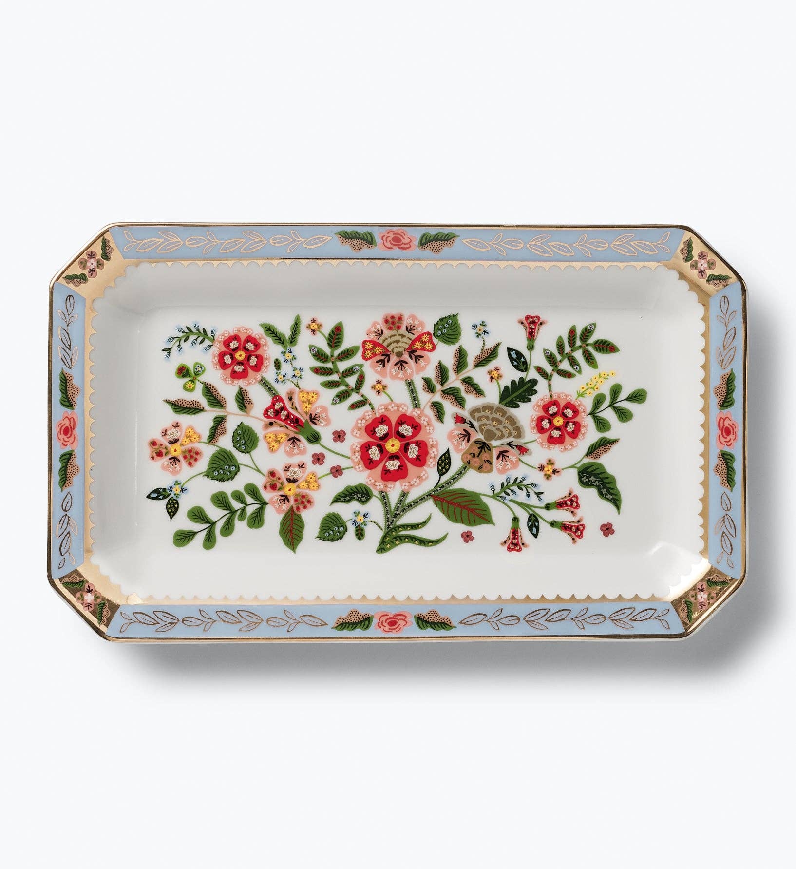 Gracie Floral Porcelain Catchall Tray with Gold Accents