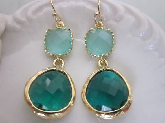 Emerald and Blue Drop Earrings