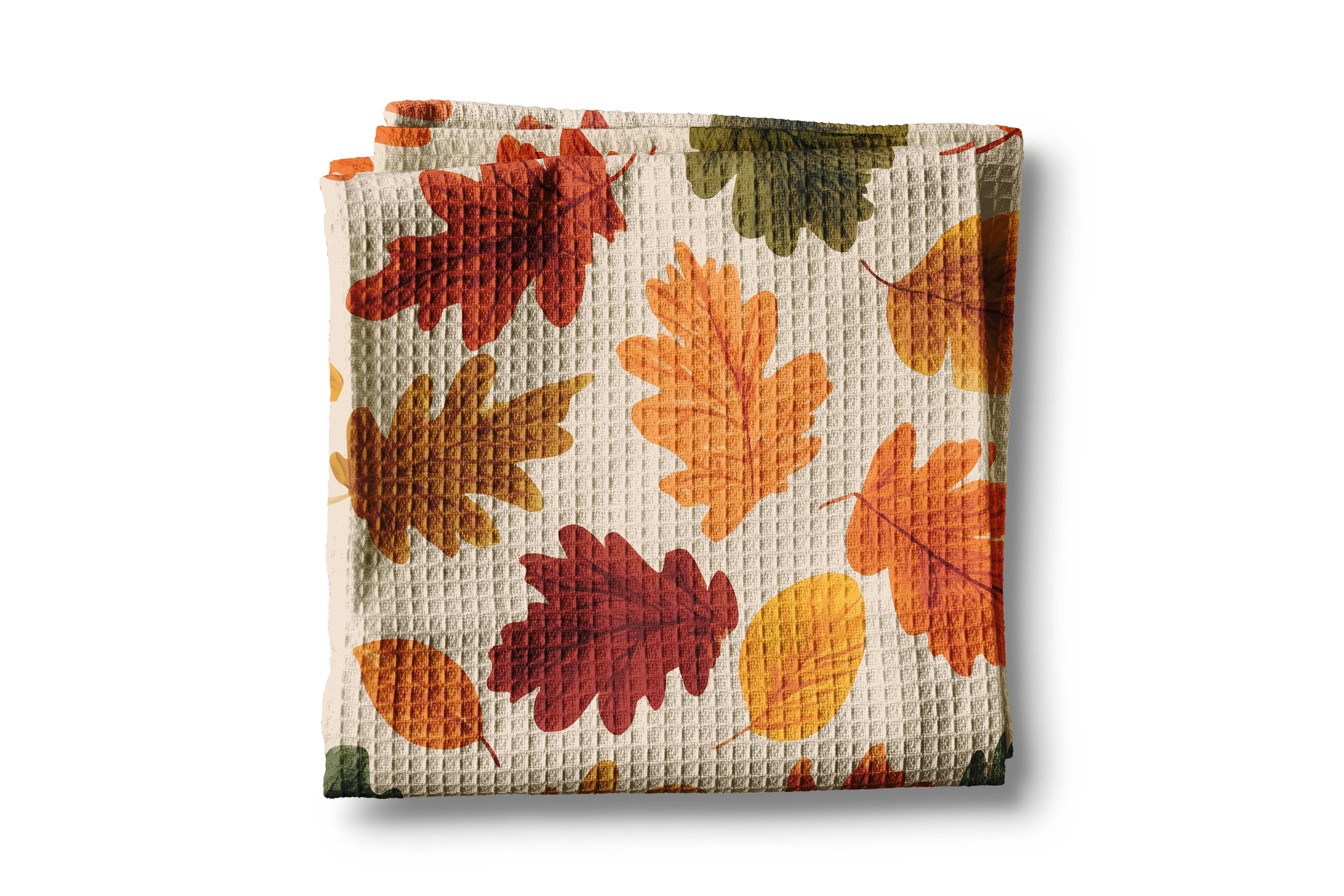 Painted Autumn Leaves Waffle Kitchen Towel