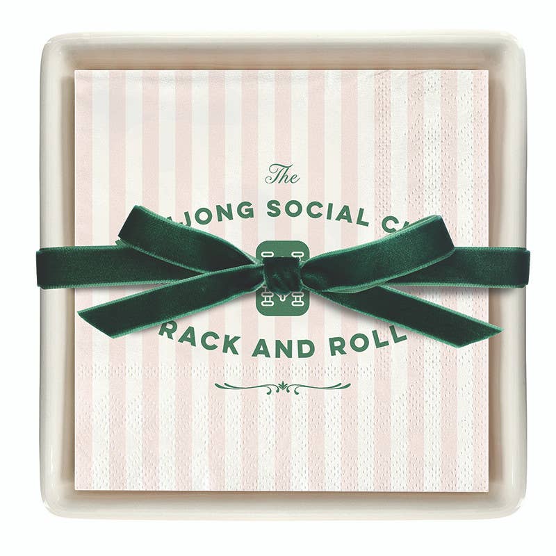Ceramic Napkin Tray + Napkins - Mahjong Social Club