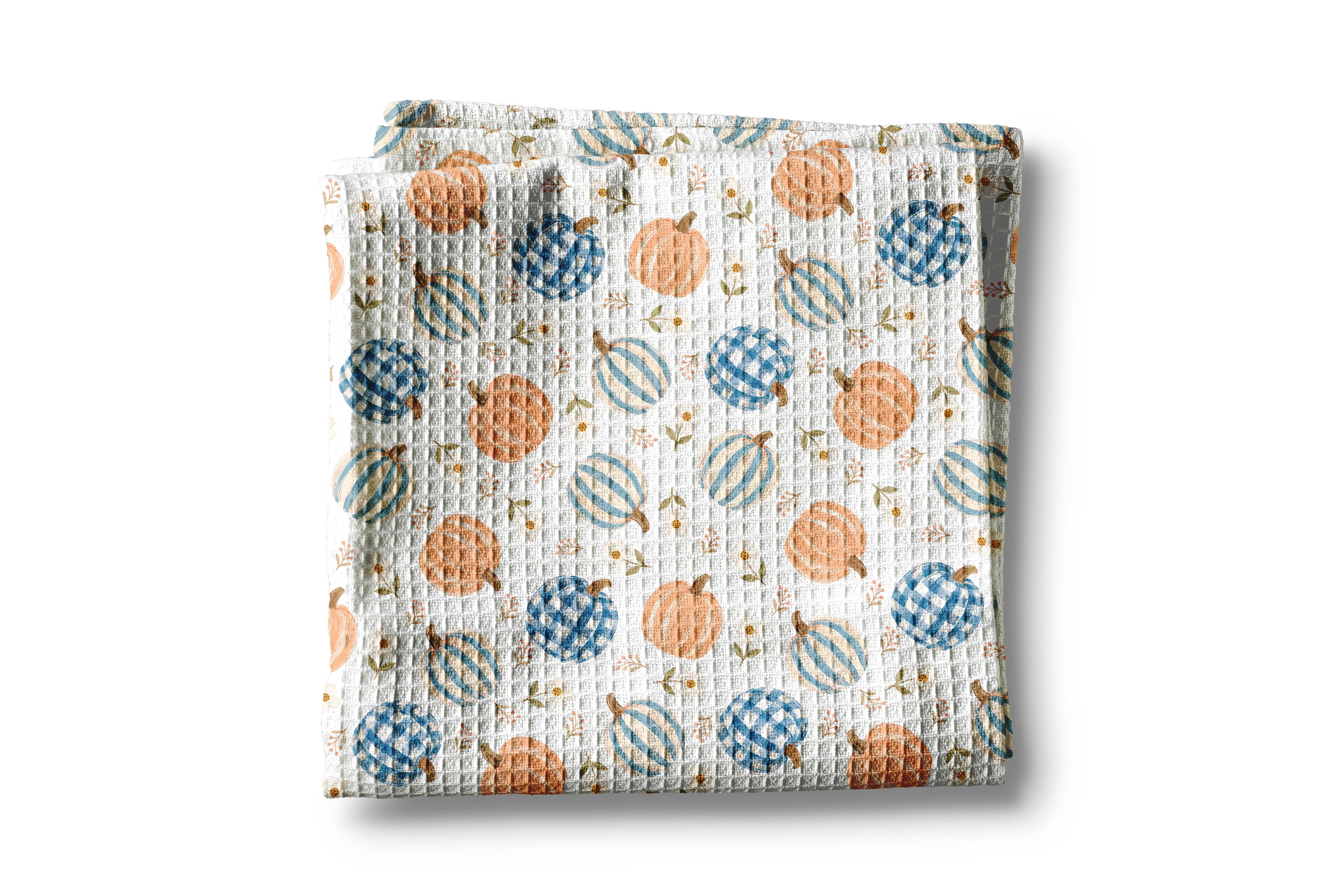 Plaid Pumpkin Chinoiserie Waffle Weave Kitchen Towel