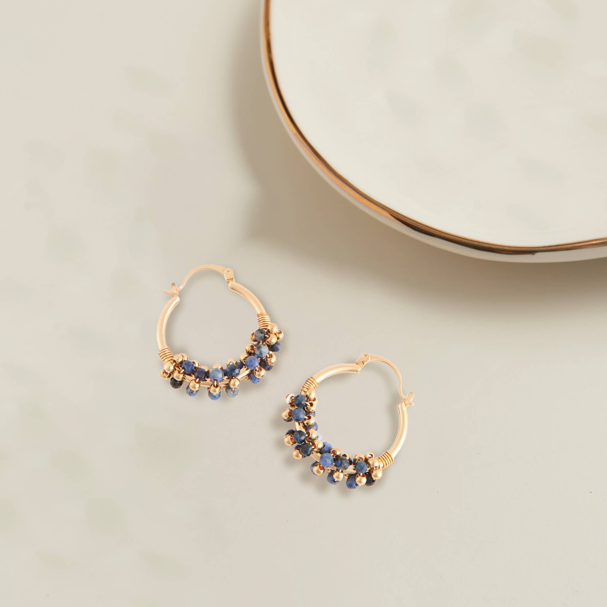 Genuine Stone Beaded Hoop Earrings