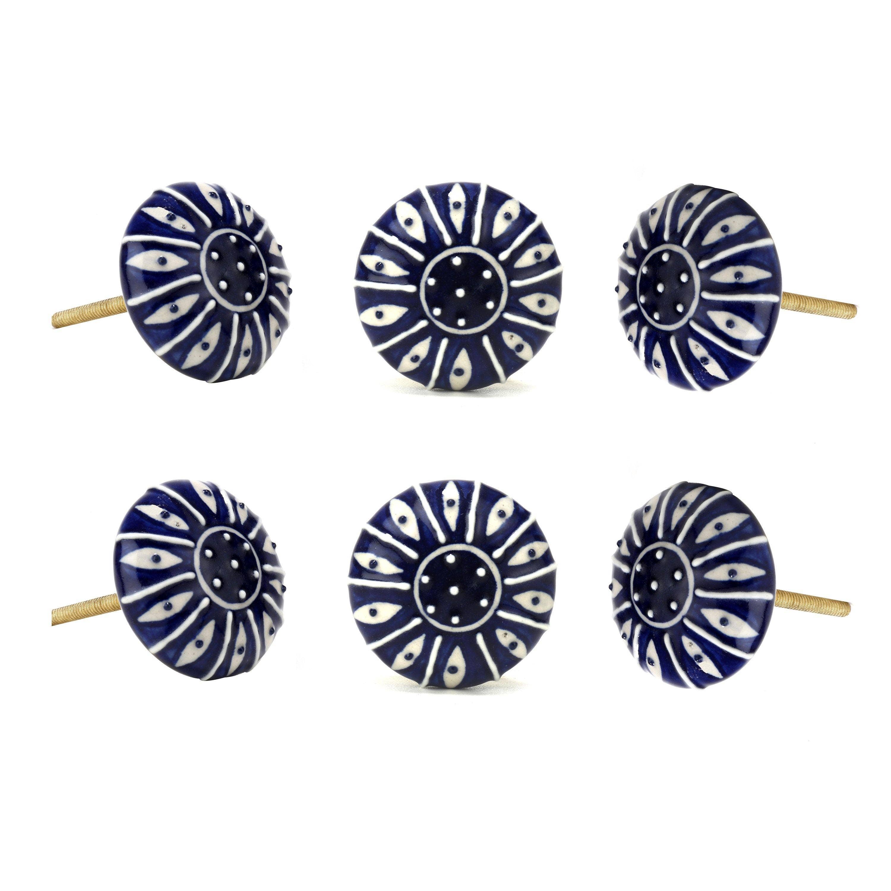 Dark Blue Printed Ceramic Knob