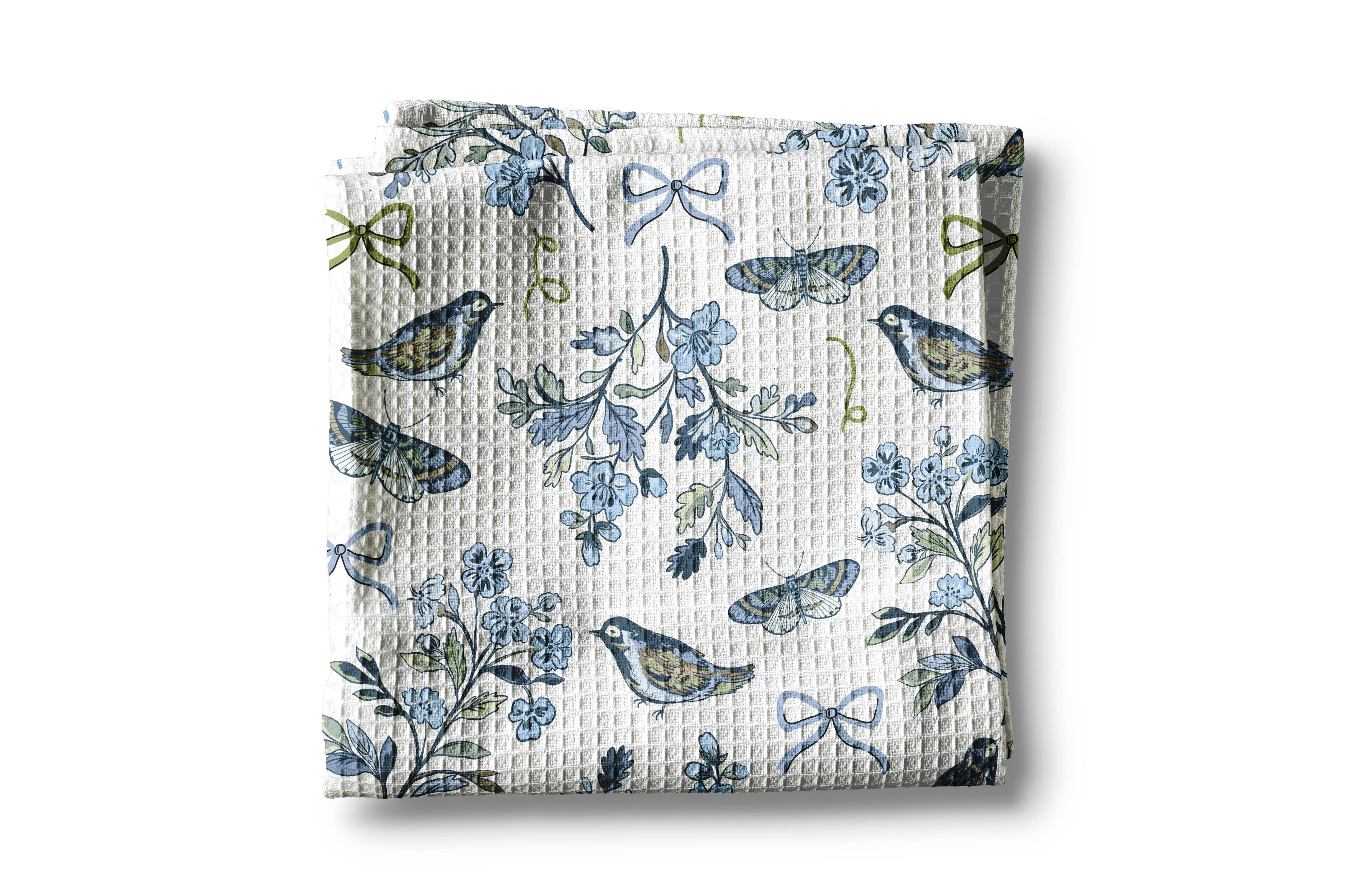 Bird Floral Waffle Weave Tea Towel
