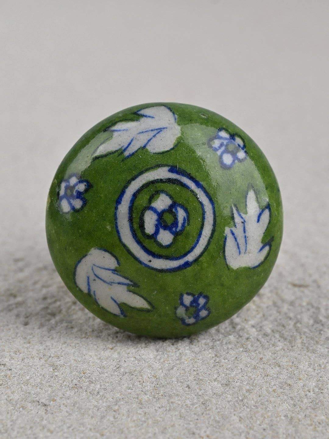 Green and White Floral Ceramic Knob