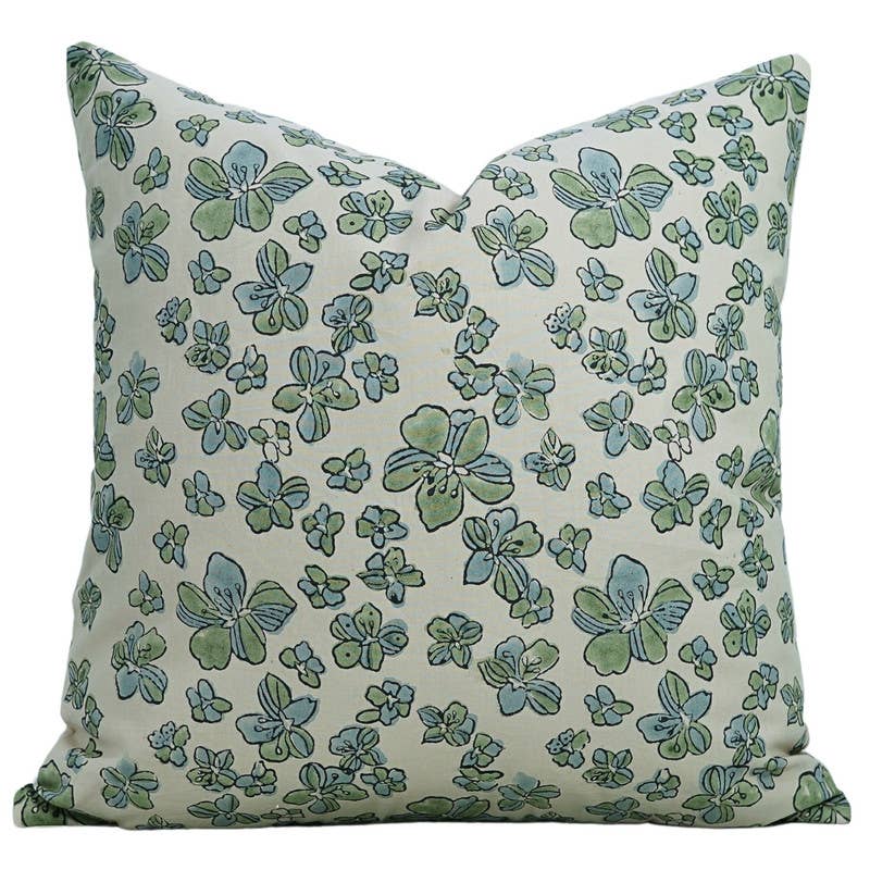 20x20 Green Floral Cotton Satin Pillow Cover