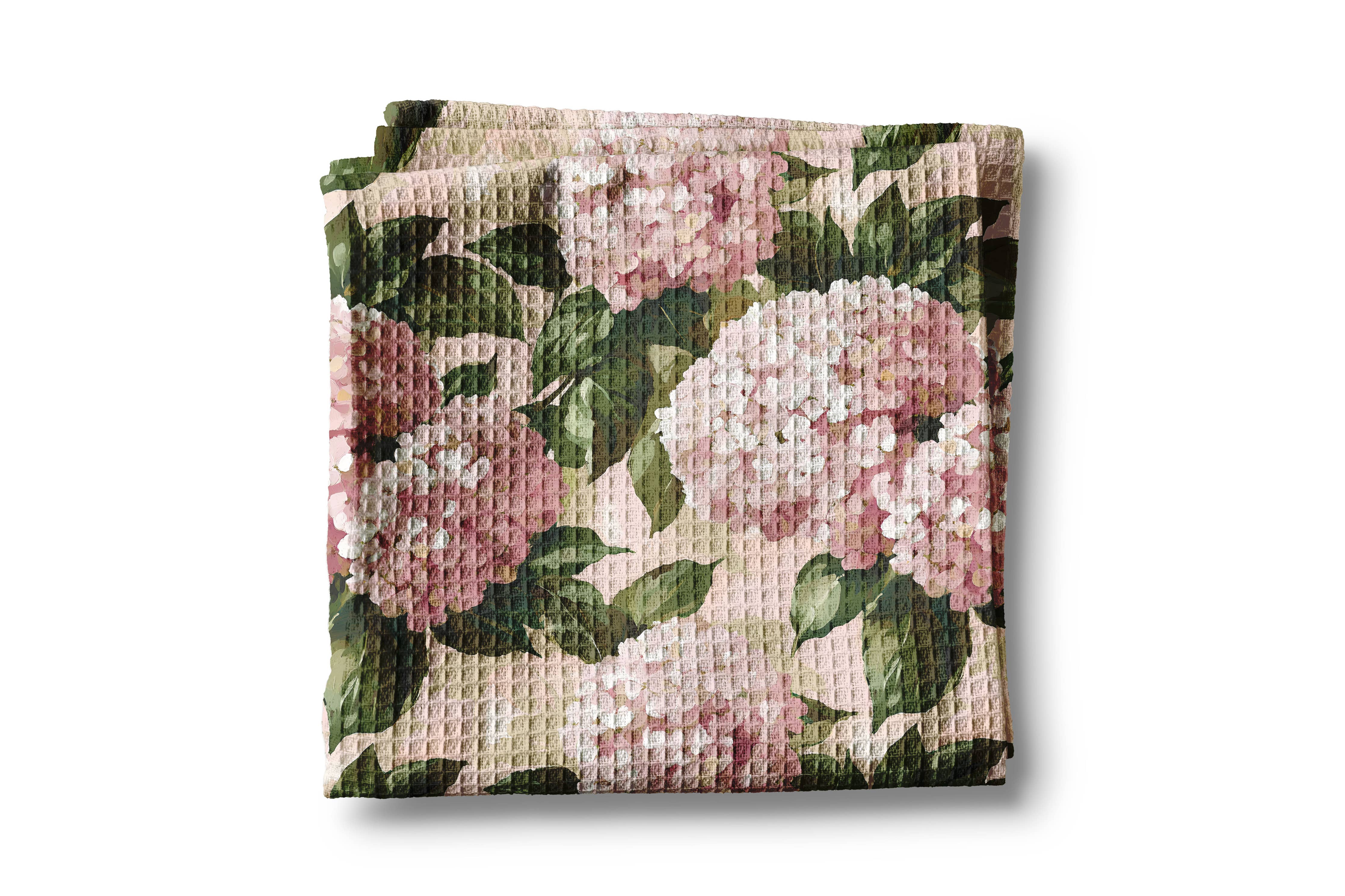 Pink Hydrangea Waffle Weave Tea Towel