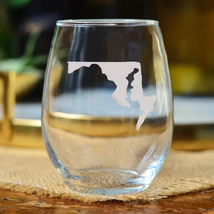 Maryland Etched Wine Glass