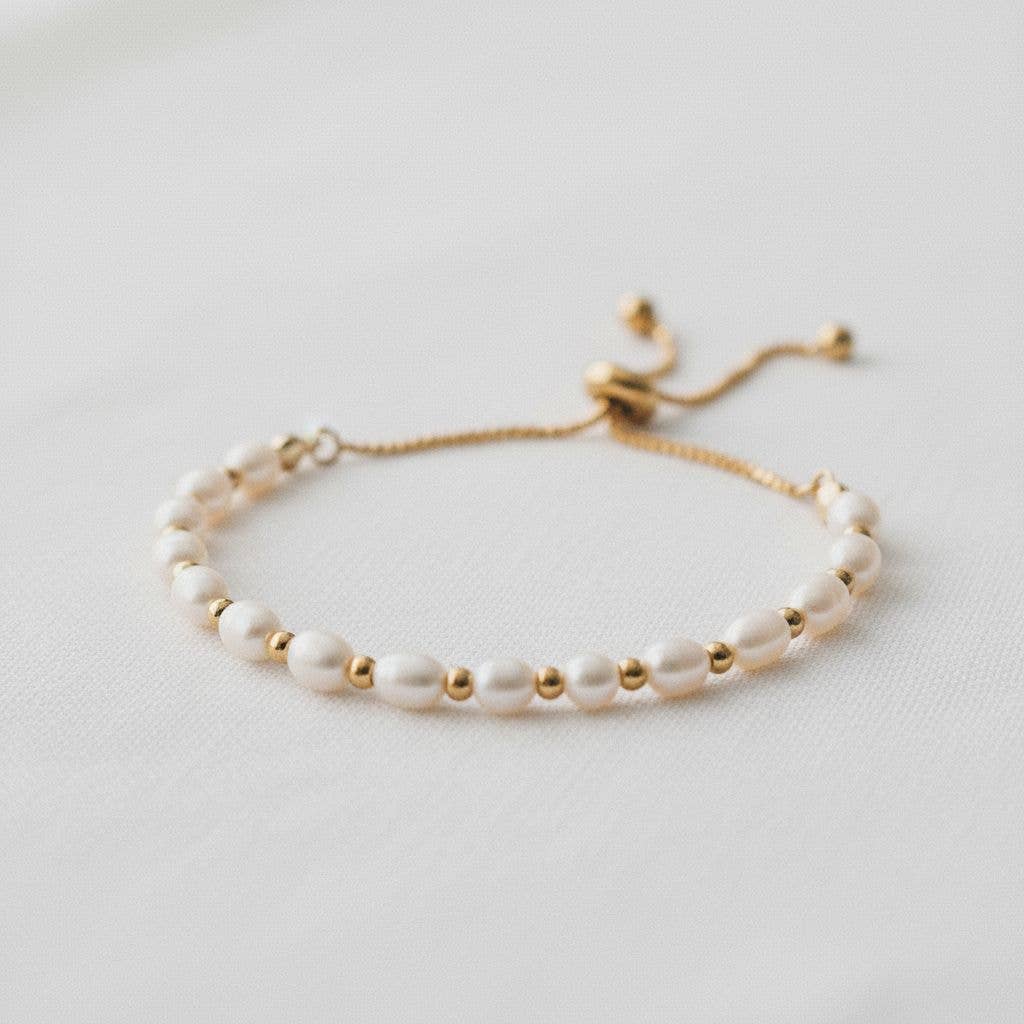 Gold Adjustable Pearl Bead Bracelet