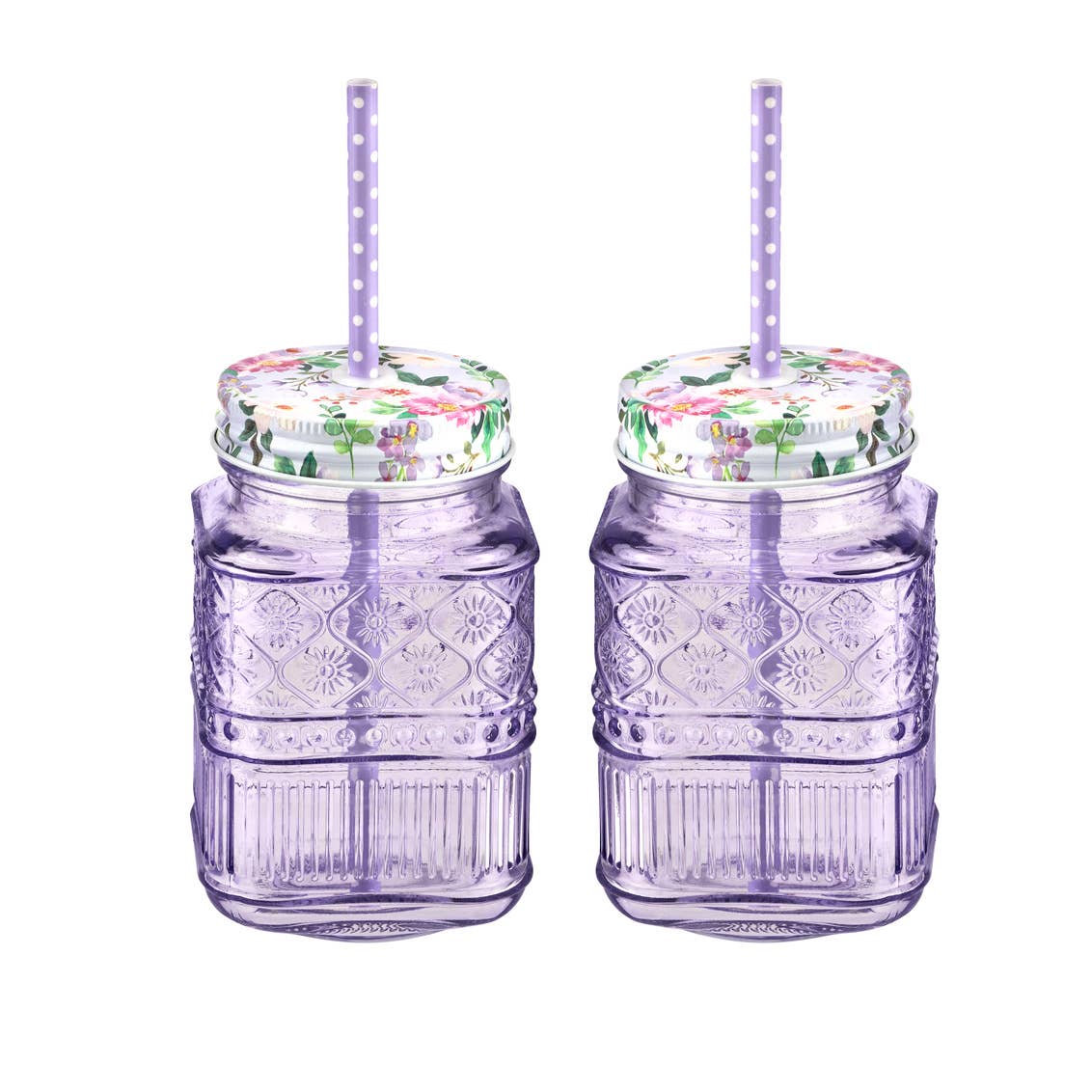 Lavender Embossed Mason Jar Tumbler