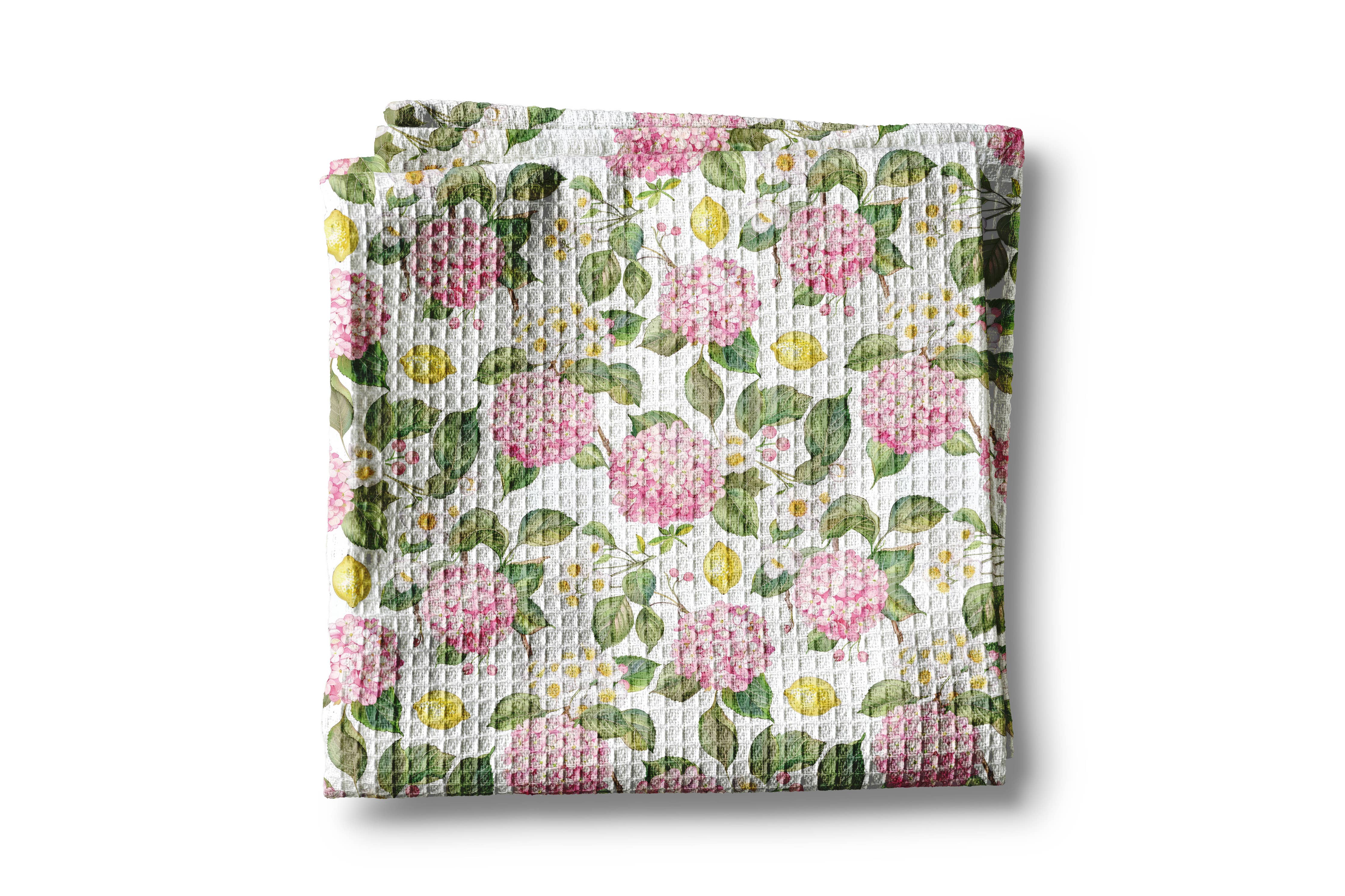 Hydrangea Lemon Waffle Weave Tea Towel