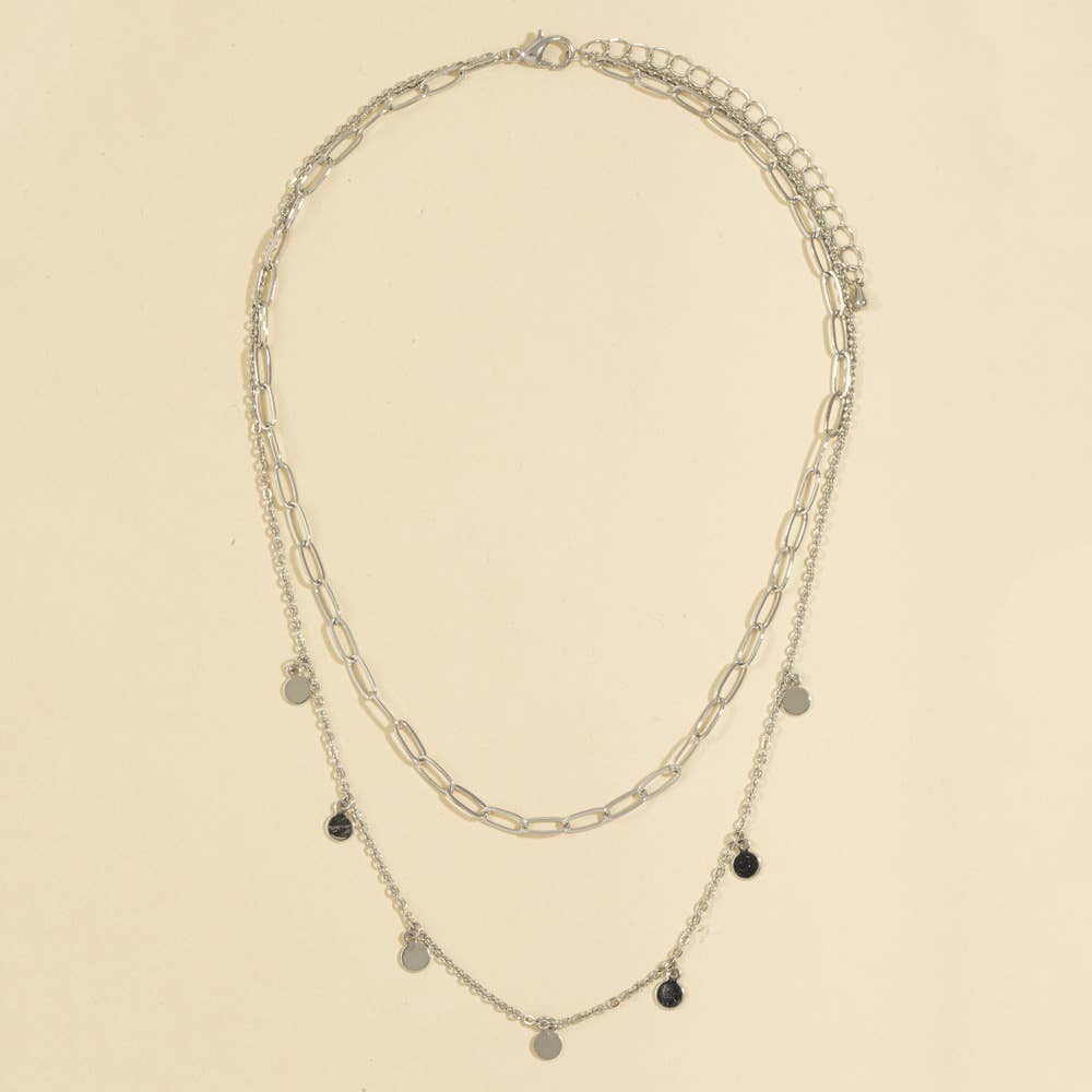 Layered Paperclip Disc Charm Necklace