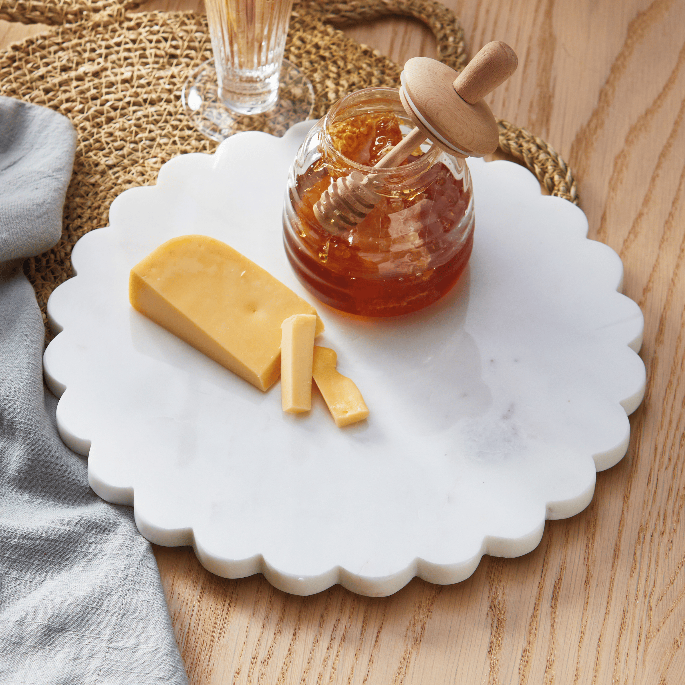 Scalloped Round Marble Serving Board in White