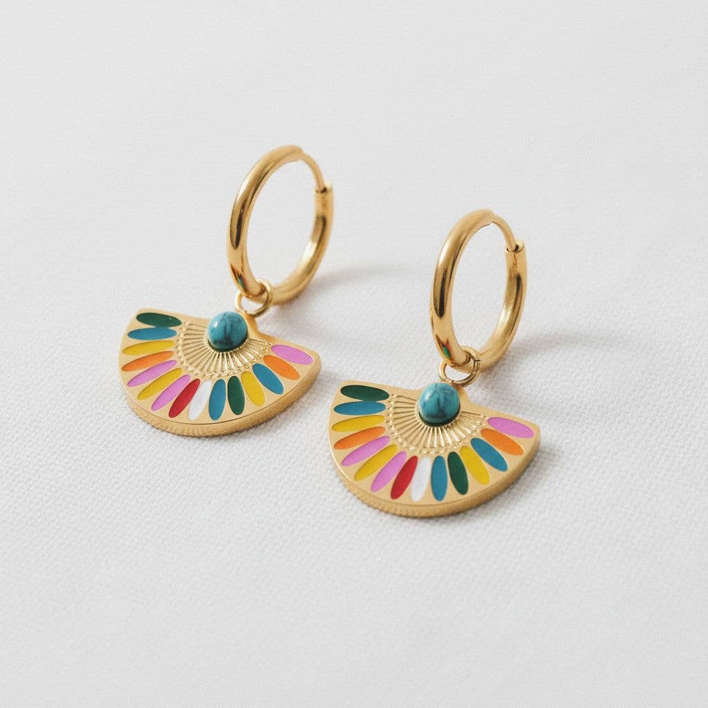 Colorful Fan Drop Earrings