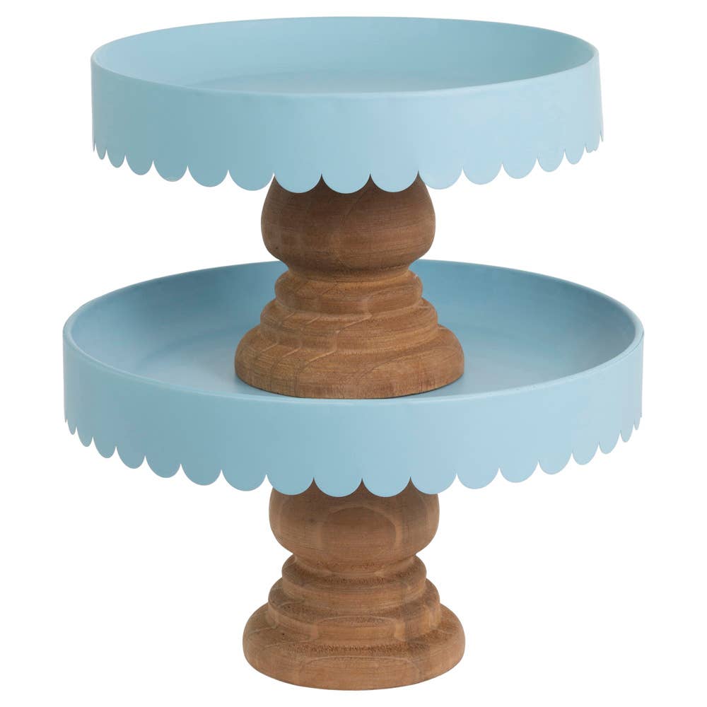 Scalloped Metal & Wood Stands - Sky Blue