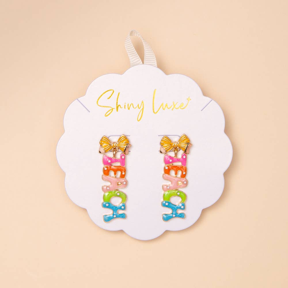 Teach Enamel Post Earrings with Pencil Bow