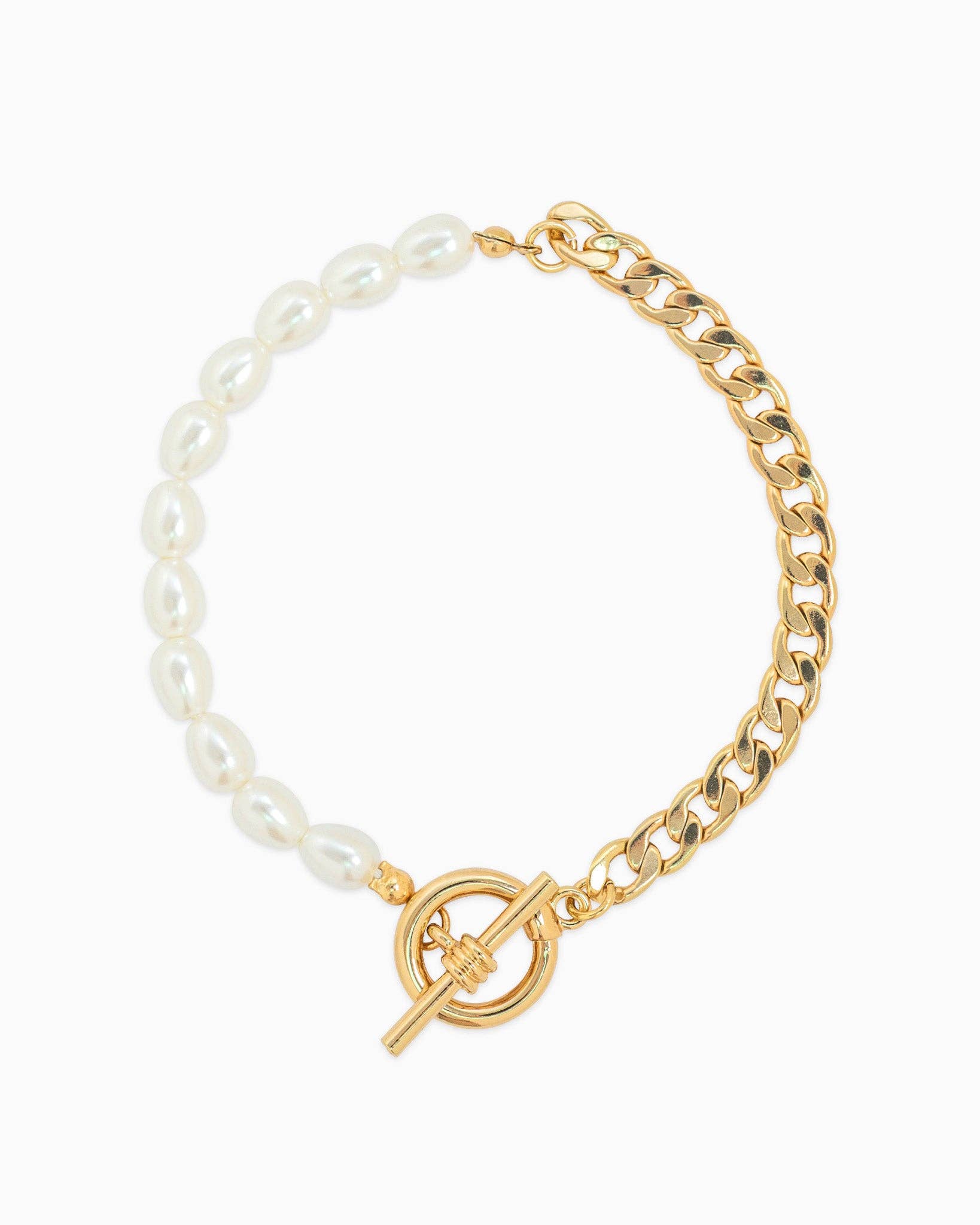 Pearl & Gold Chain Toggle Bracelet