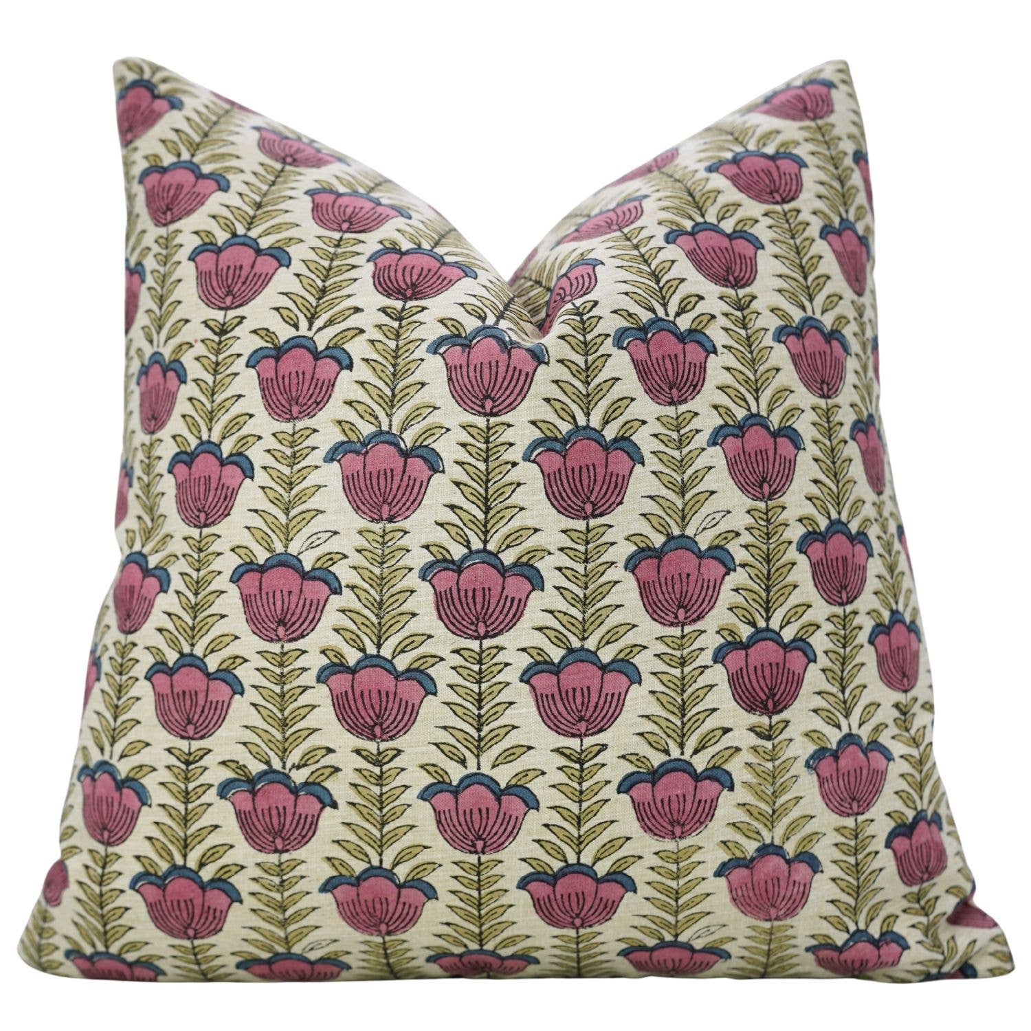 20x20 Pink Lotus Block Print Pillow Cover