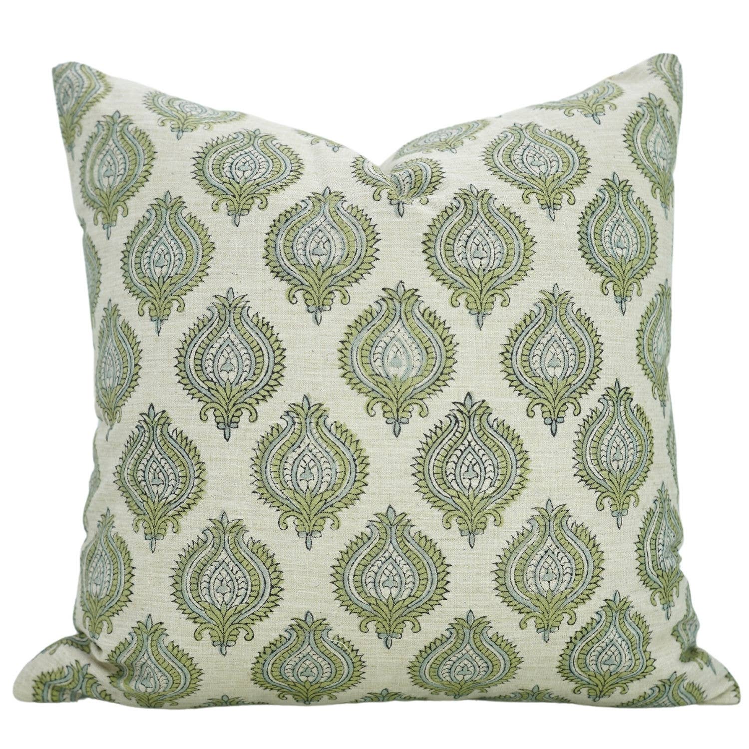 20x20 Green Block Print Pillow Cover