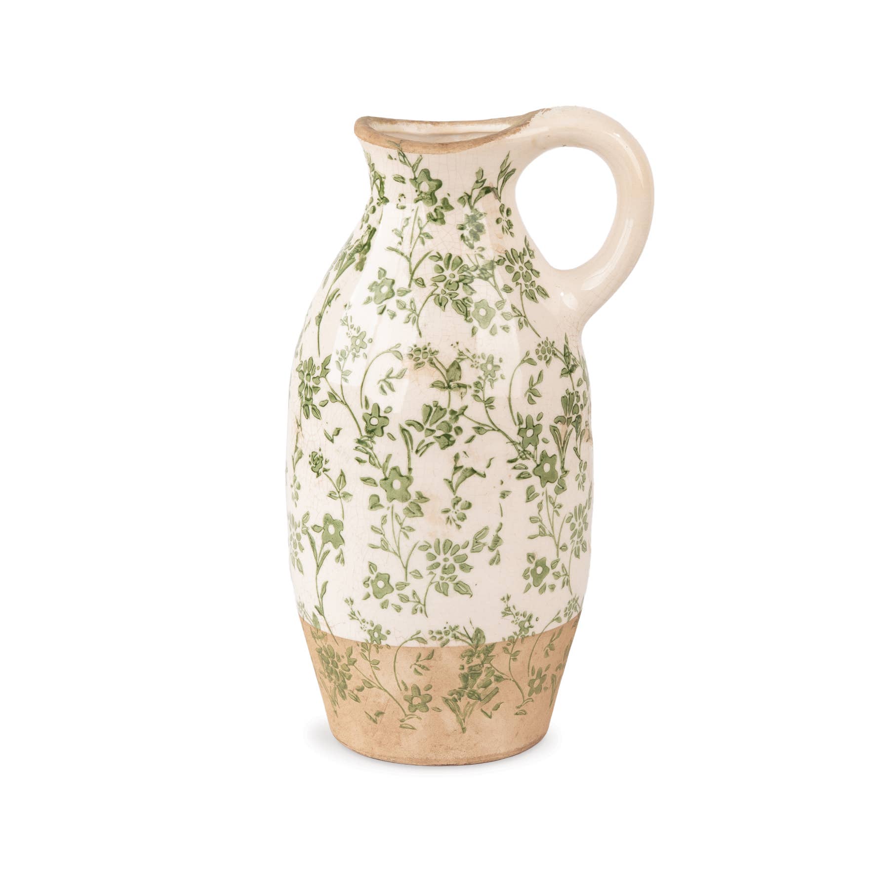 Tall Green Floral Pitcher
