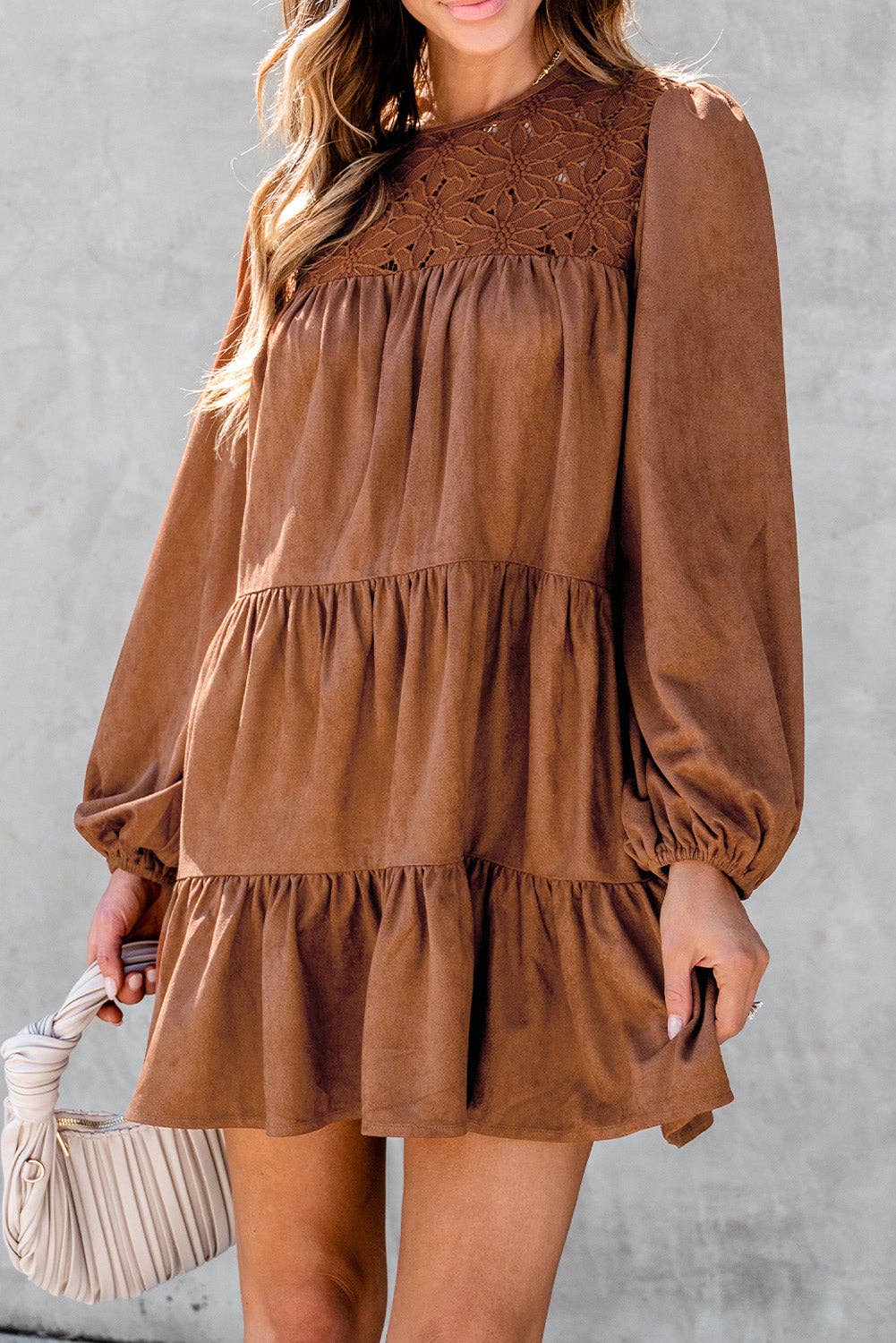 Floral Crochet Lace Tiered Ruffle Mini Dress