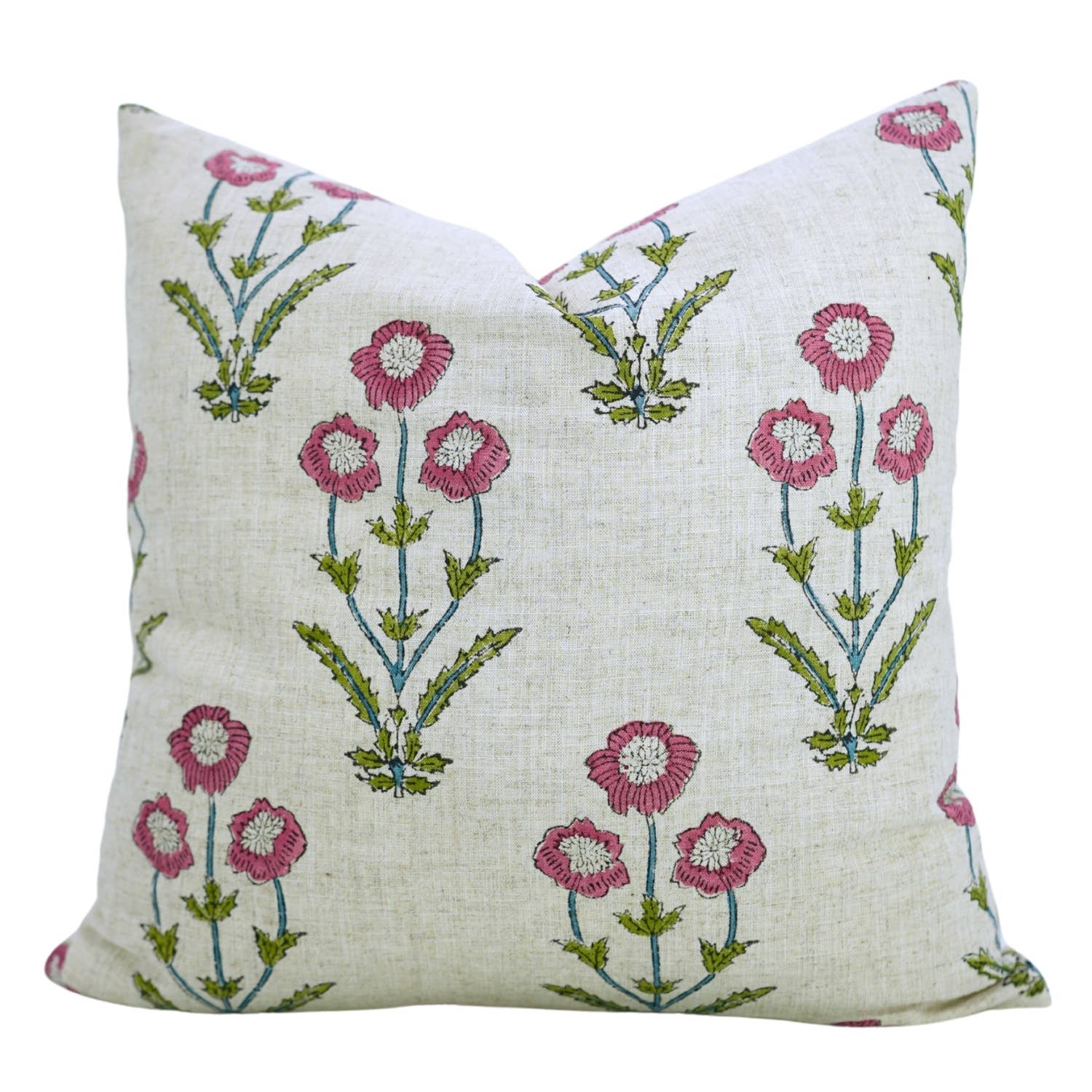 18x18 Pink Flower Block Print Pillow Cover