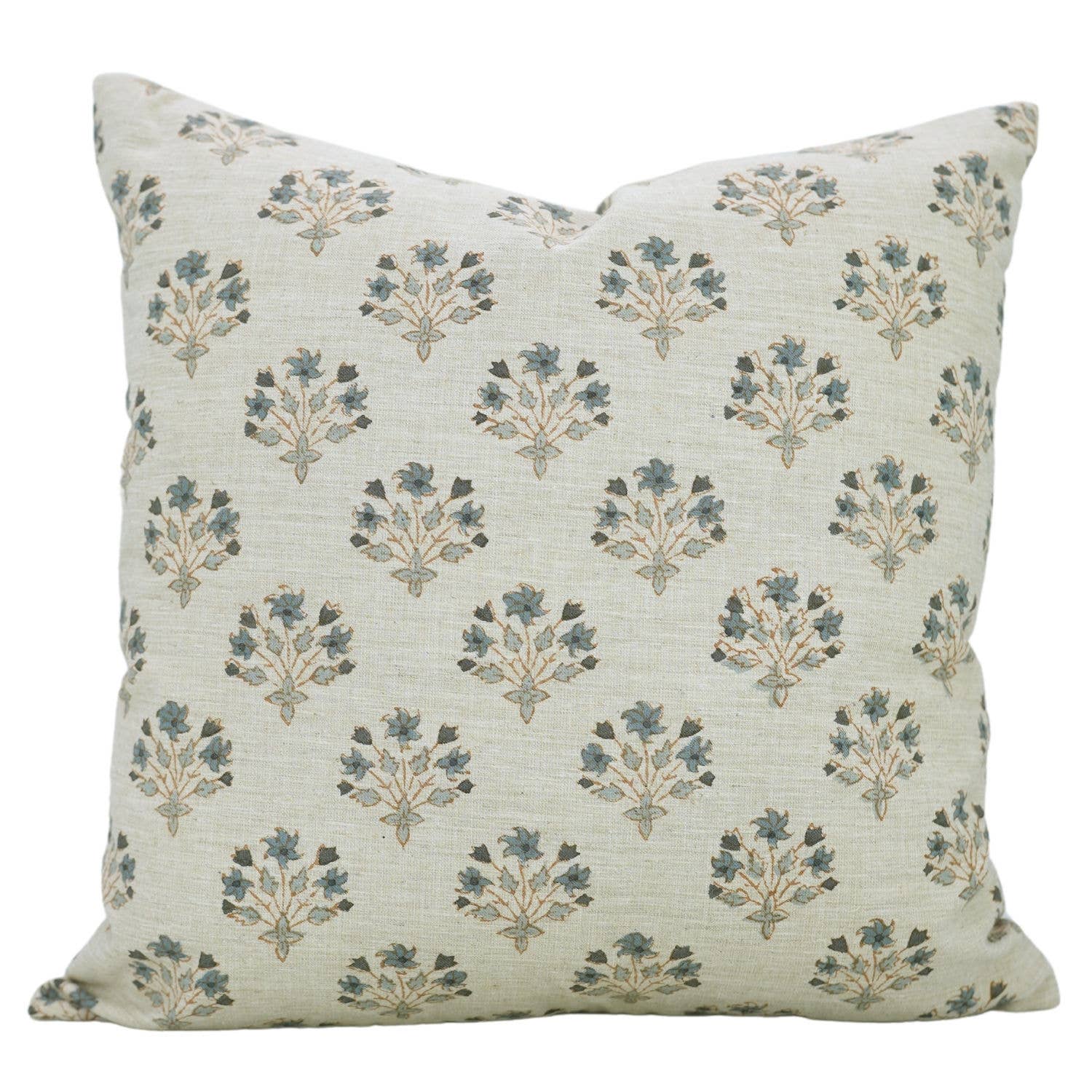 20x20 Blue Floral Block Print Pillow Cover
