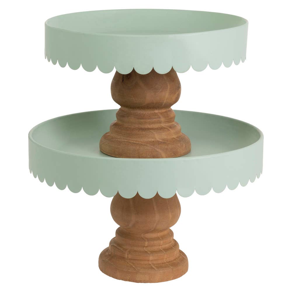 Scalloped Metal & Wood Stands - Sage