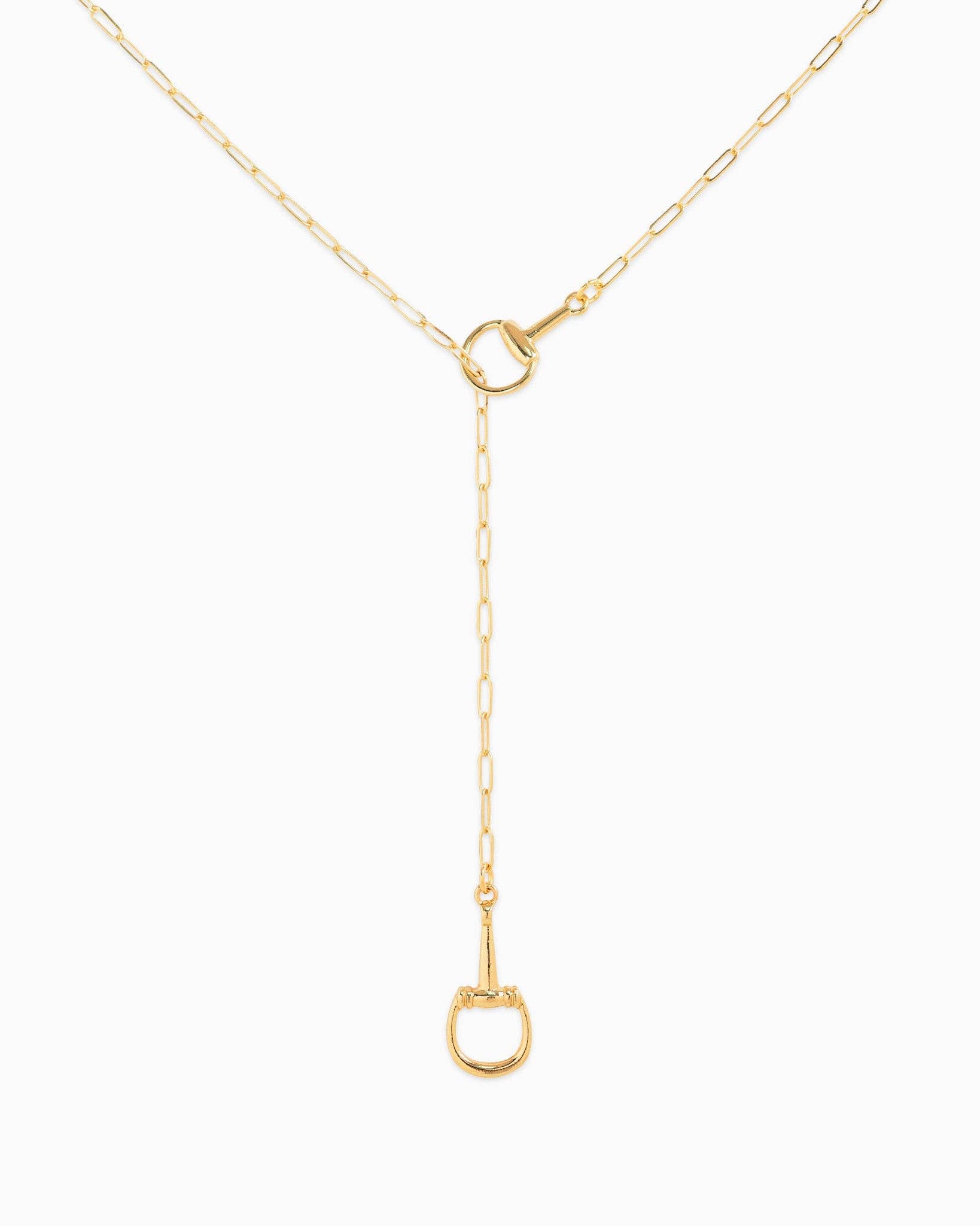 Gold Horsebit Y-Drop Lariat Necklace