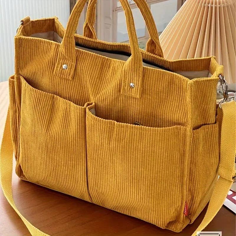 Corduroy Zip-Top Tote Bag