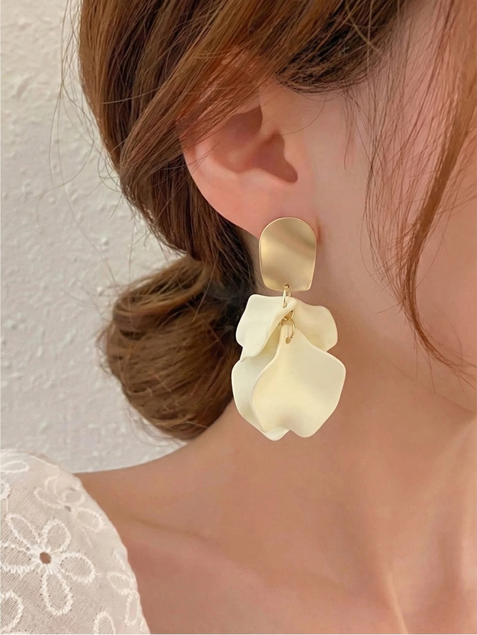 Ivory Resin Floral Petal Drop Earrings