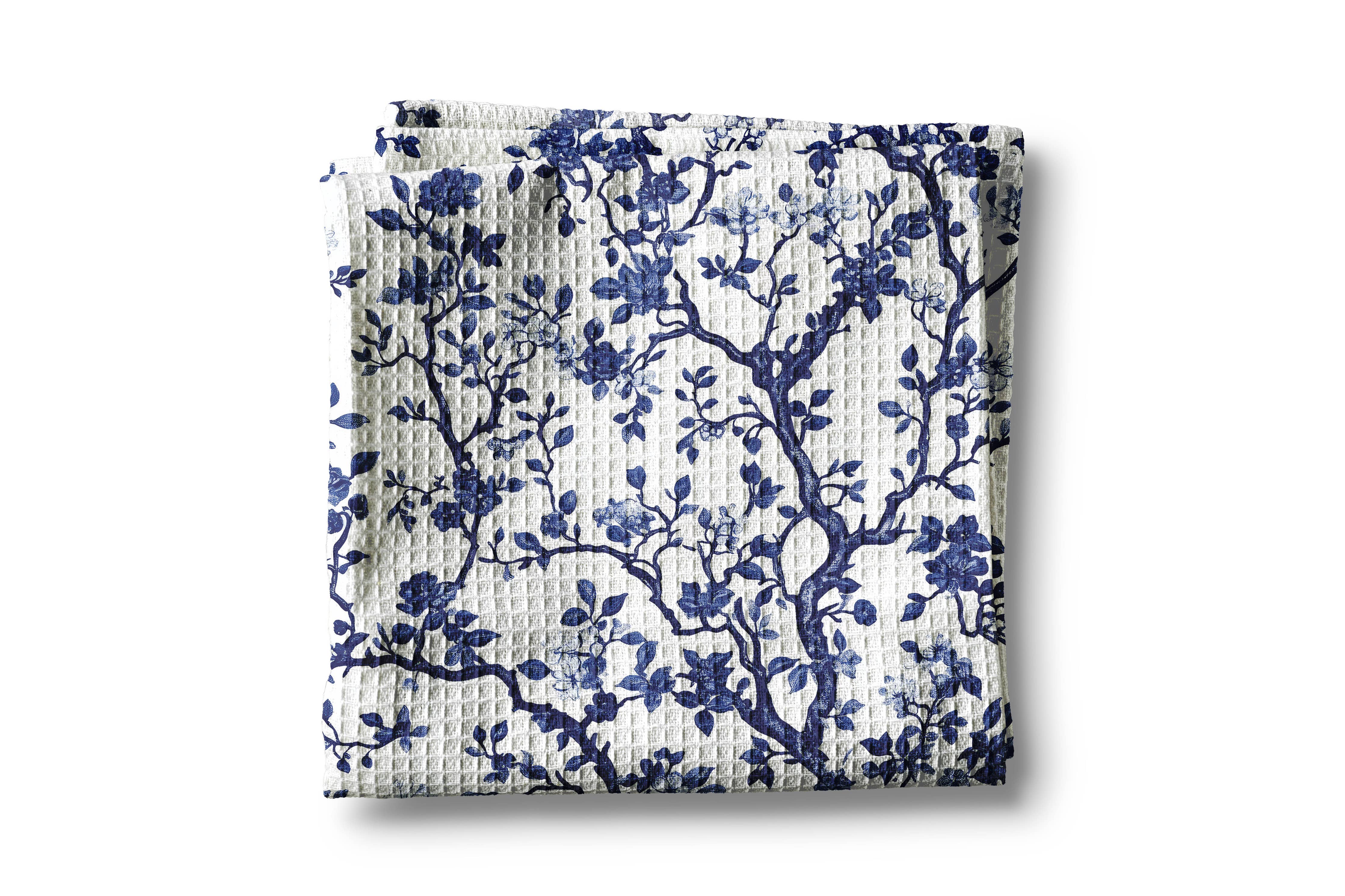 Chinoiserie Branches Waffle Weave Tea Towel