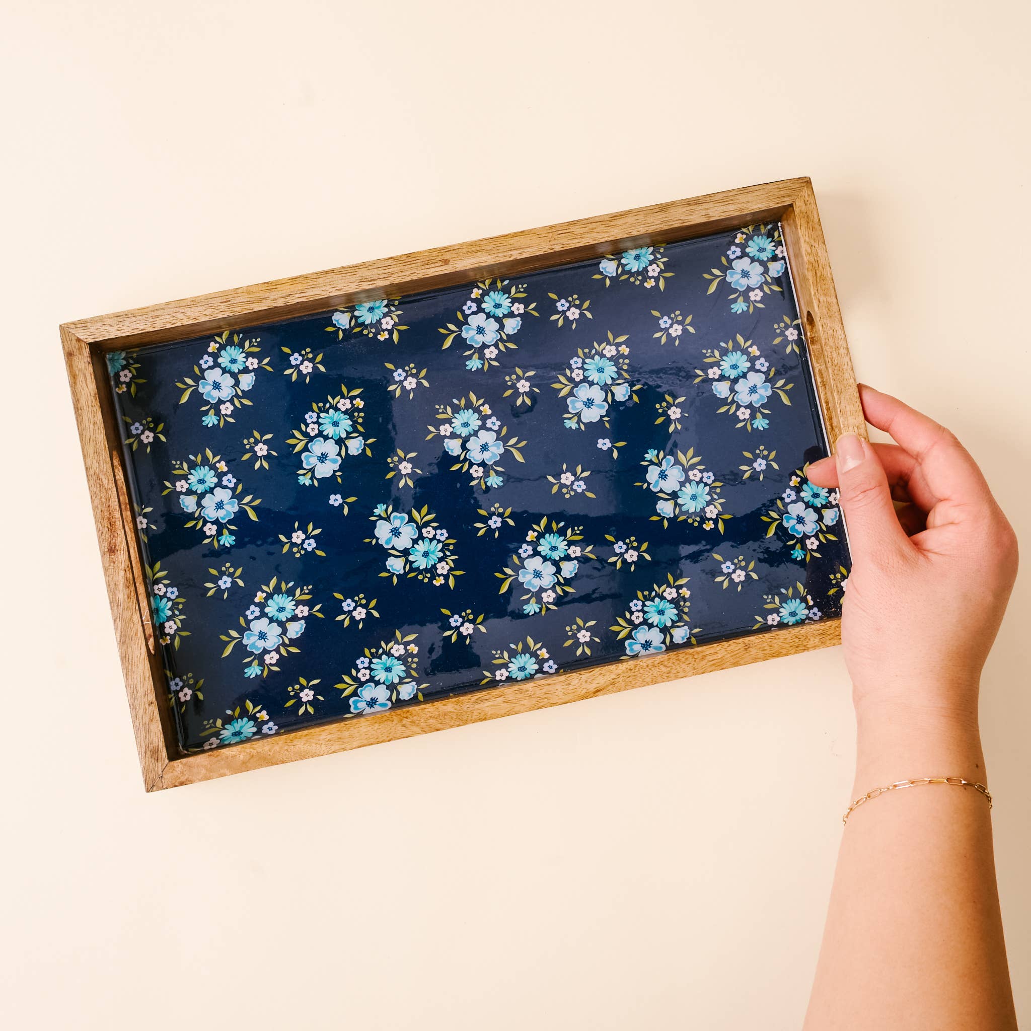 Rectangle Wood Enamel Tray-Endless Daydream Navy