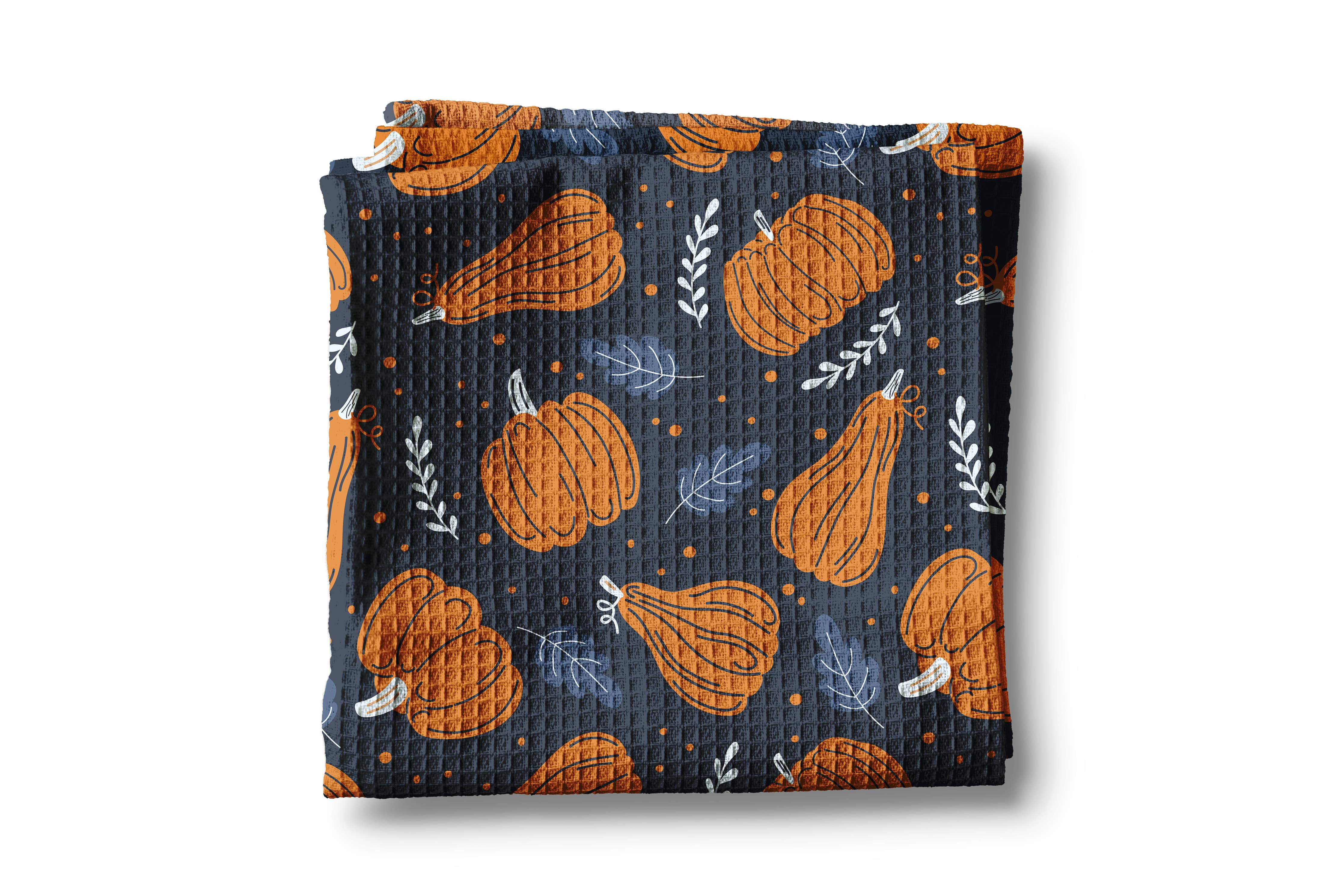 Navy Pumpkin Foliage Waffle Kitchen Towel