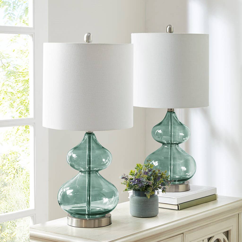 Clear Glass Base Table Lamp - Teal Blue