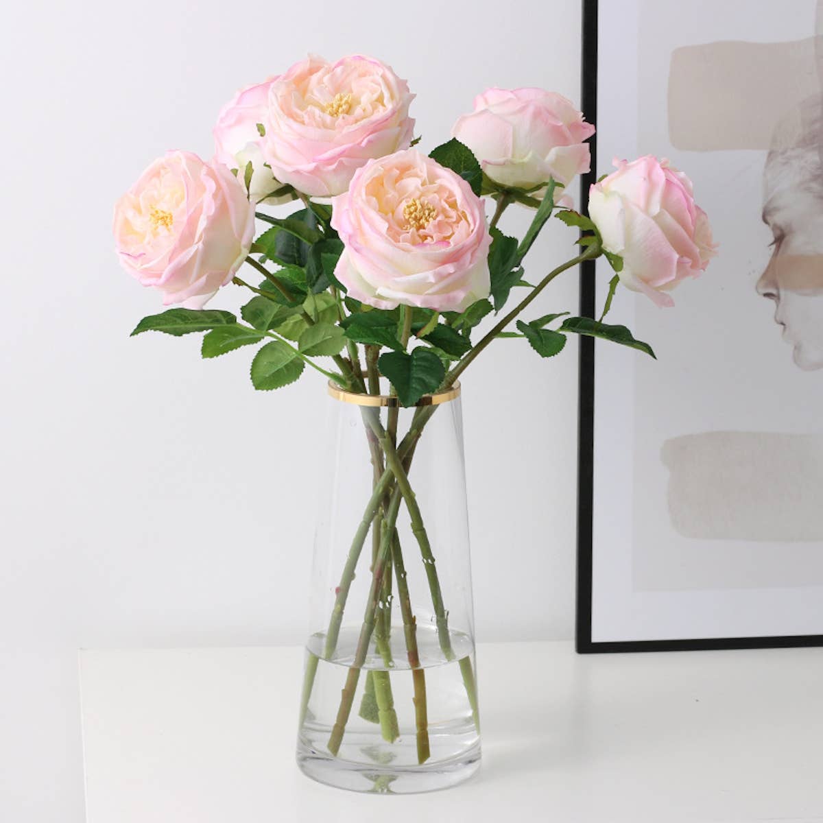 Faux English Austin Cabbage Rose Stem