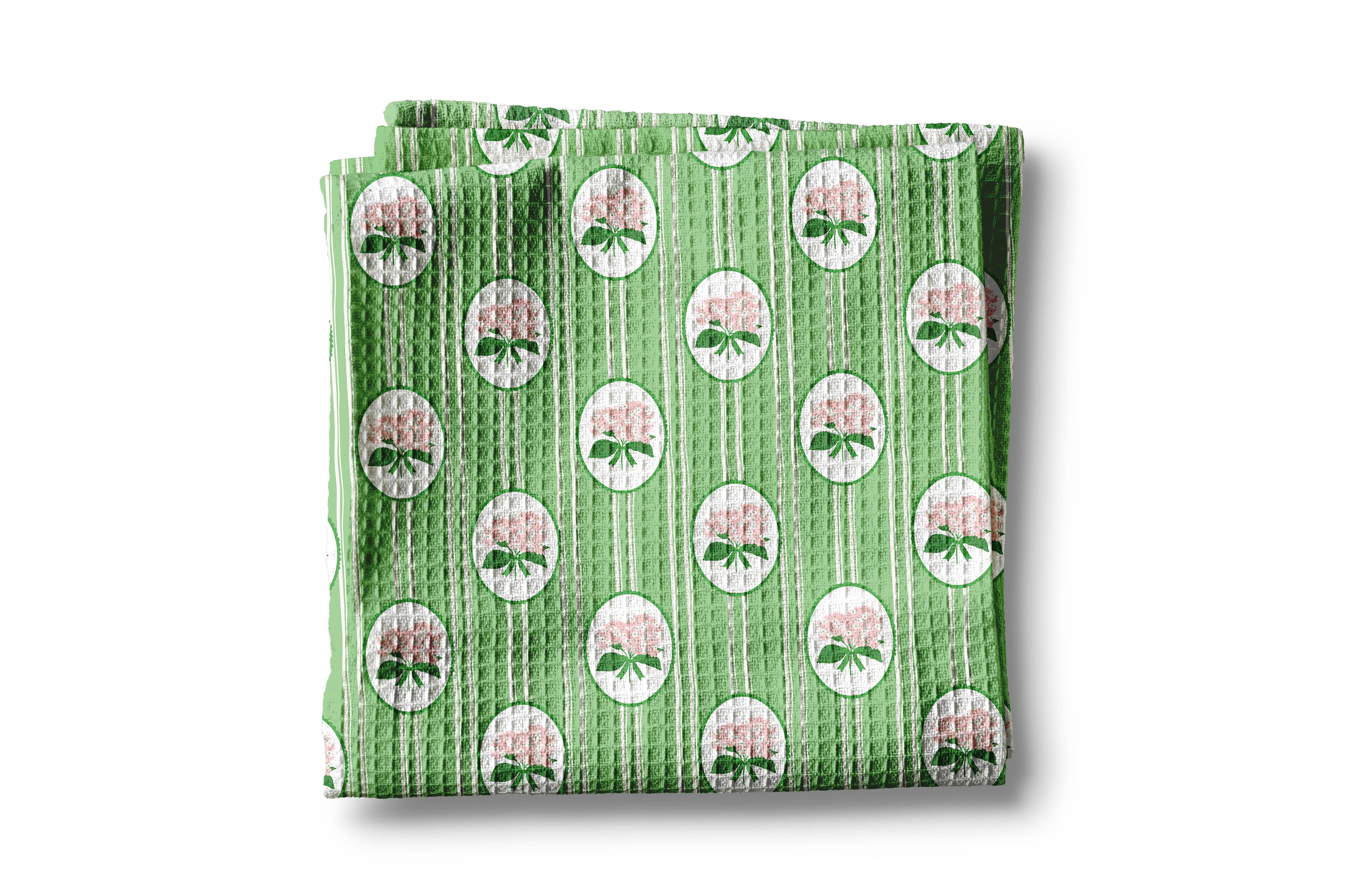 Green Hydrangea Chinoiserie Tea Towel