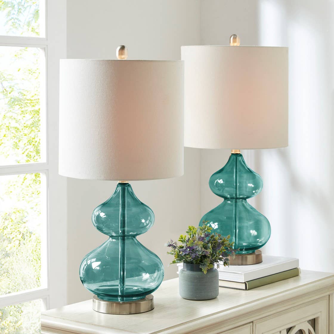 Clear Glass Base Table Lamp - Teal Blue