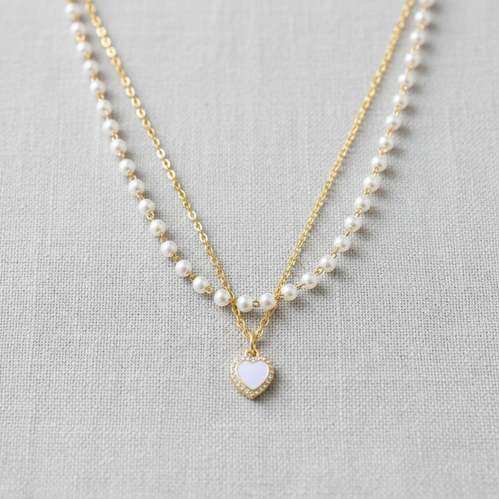 Heart Pearl Zirconia Necklace